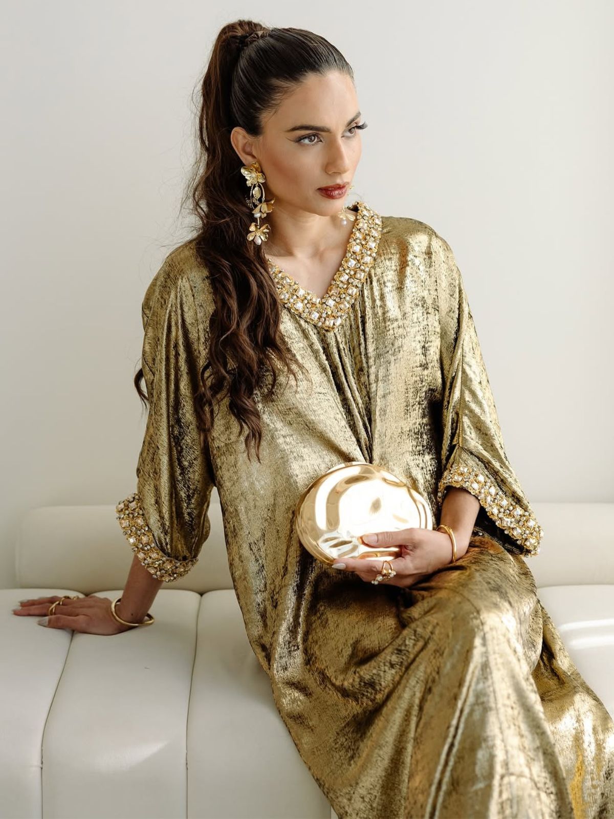 Stunning Gold V-neck Dress