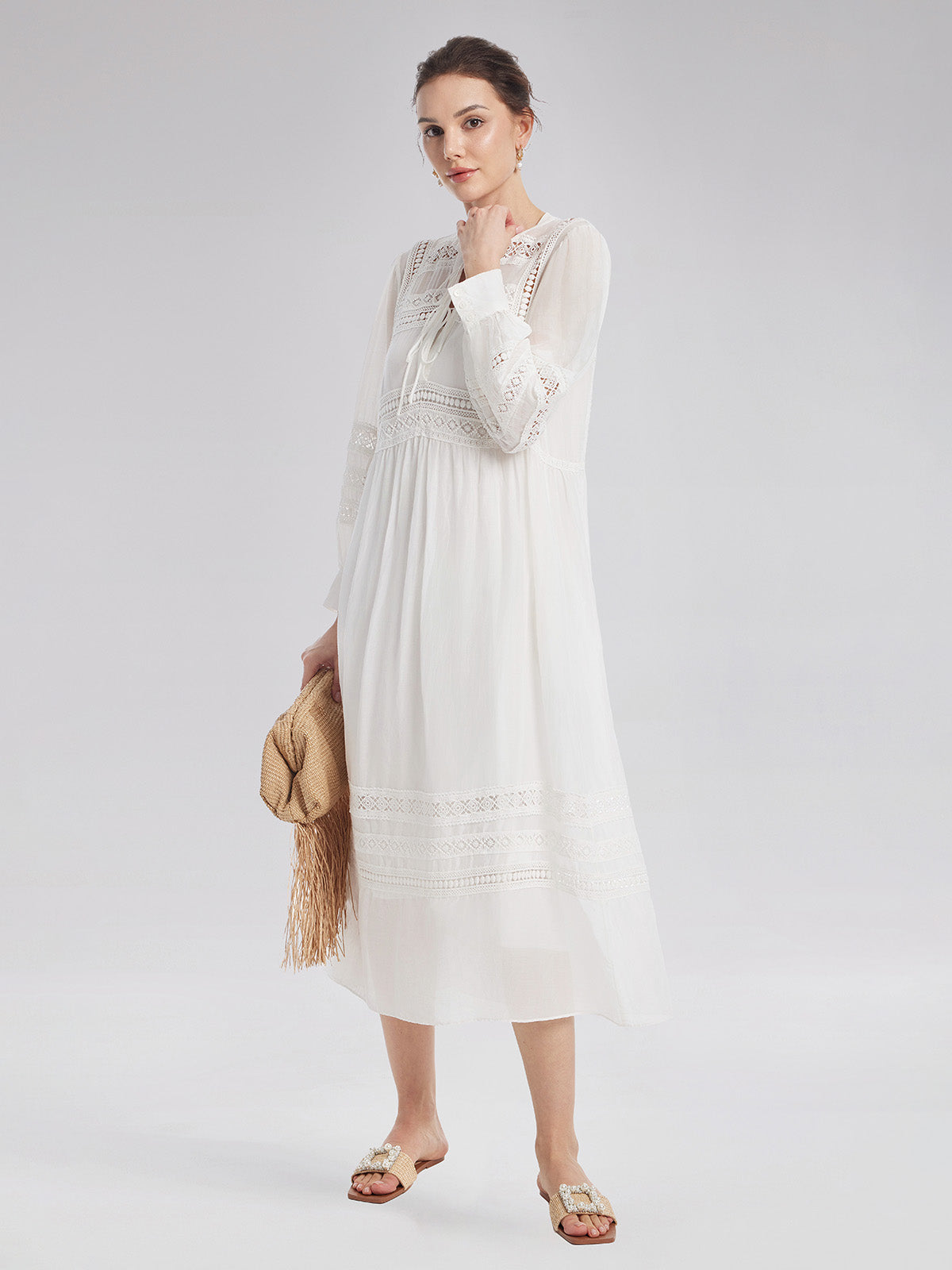 Cutout Embroidered Lacing Dress