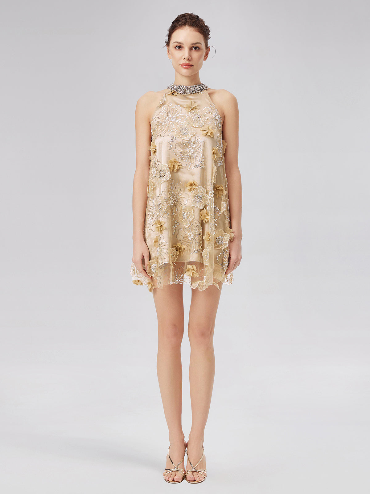 Diamond Embossed Floral Embroidered Dress
