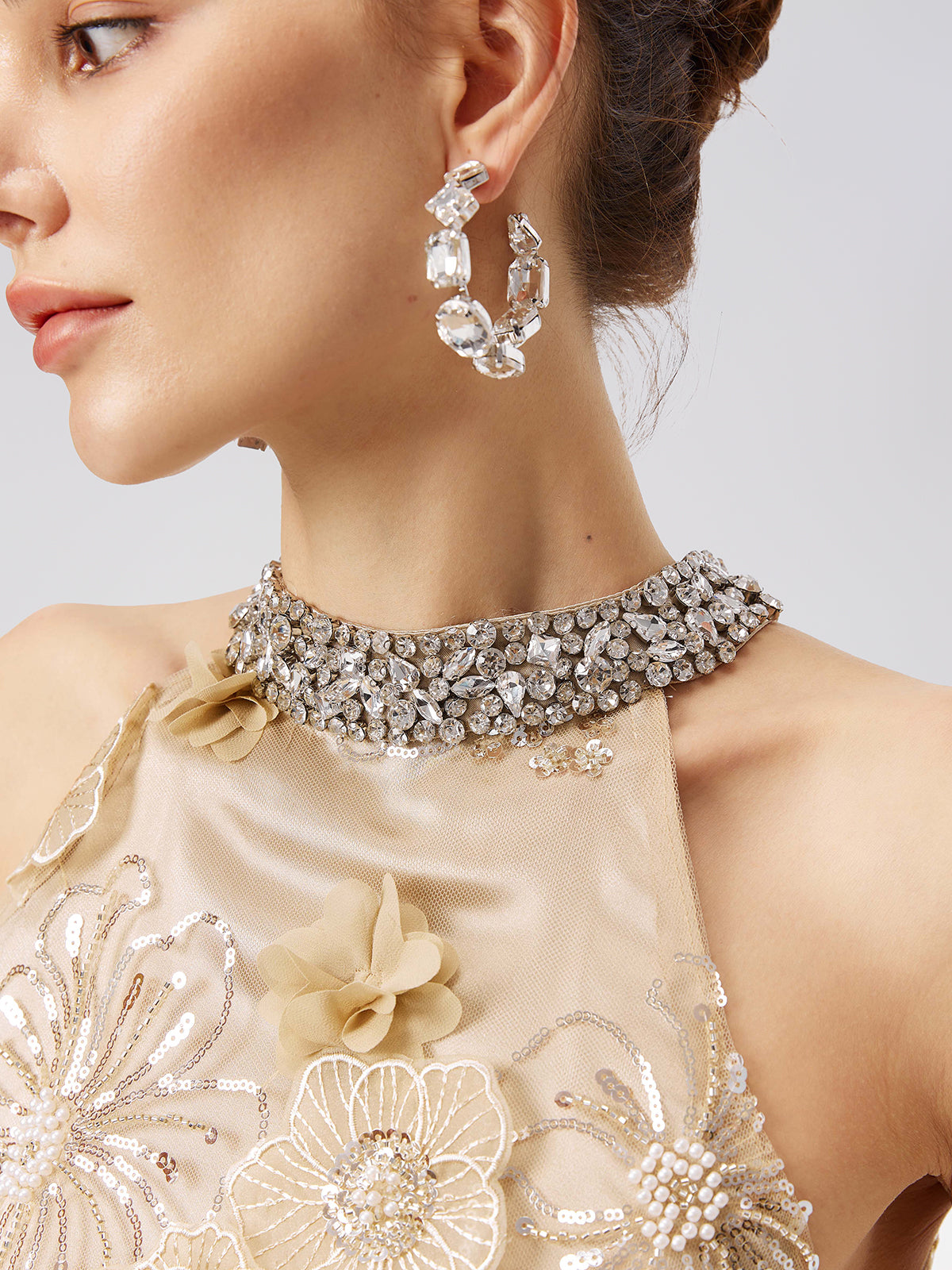 Diamond Embossed Floral Embroidered Dress
