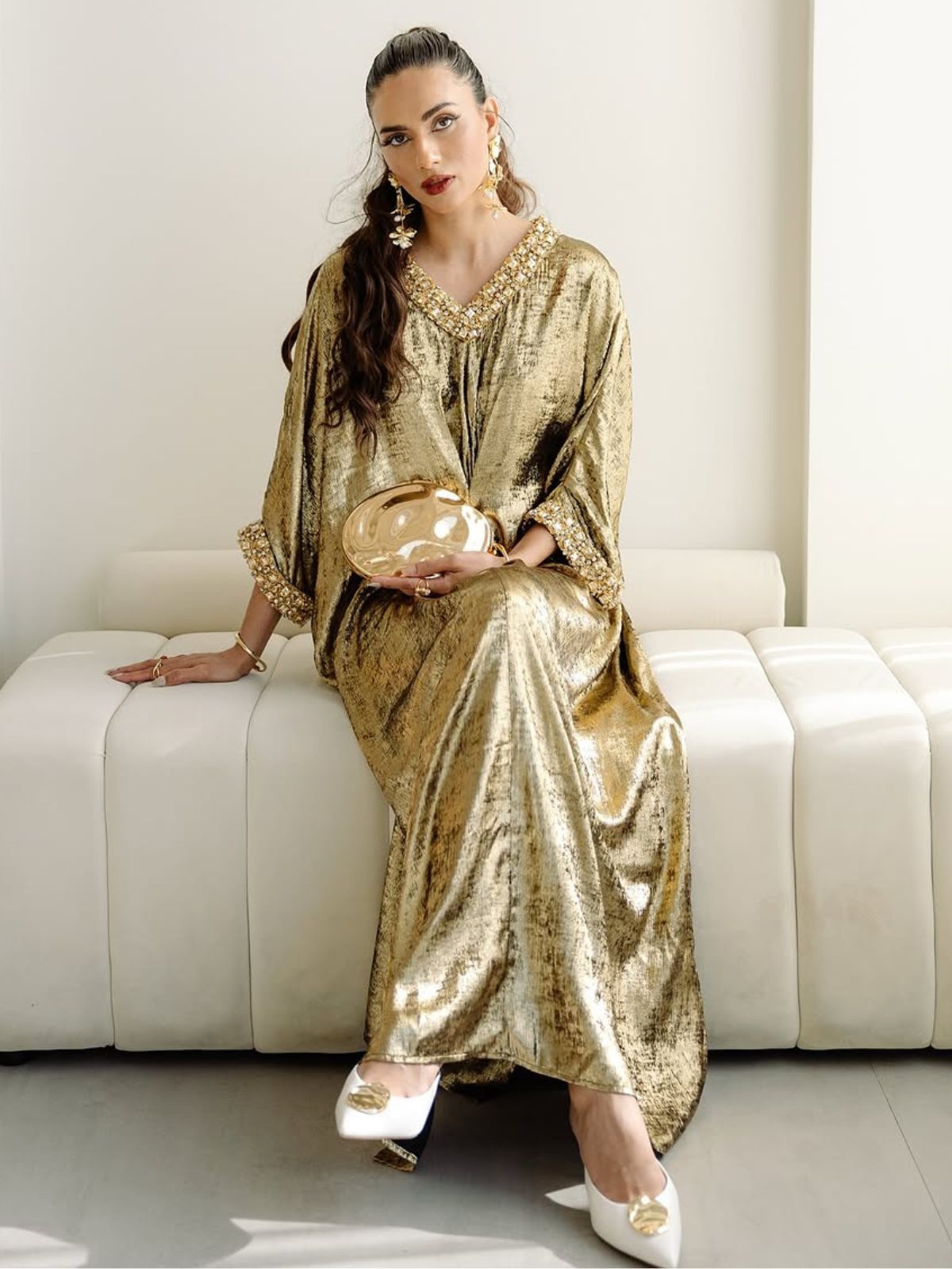 Stunning Gold V-neck Dress