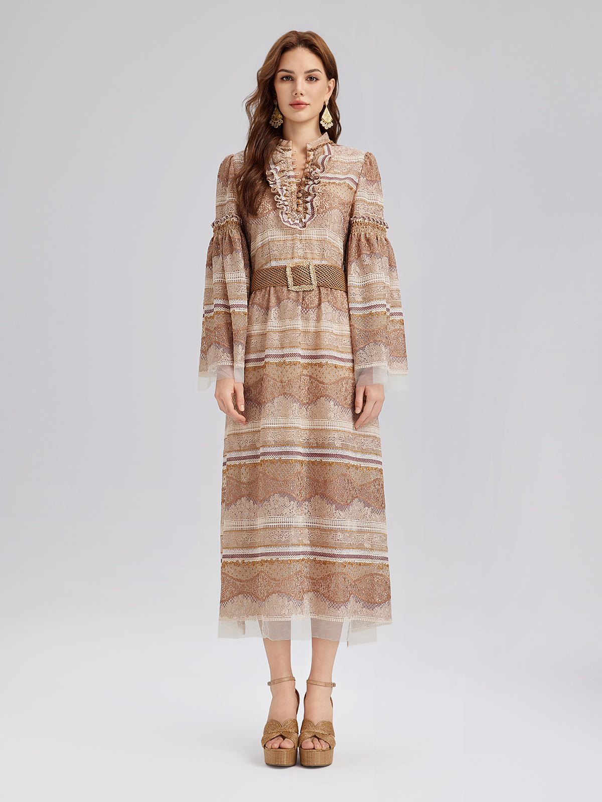 Embroidered Ruffle Collar Bohemian Dress