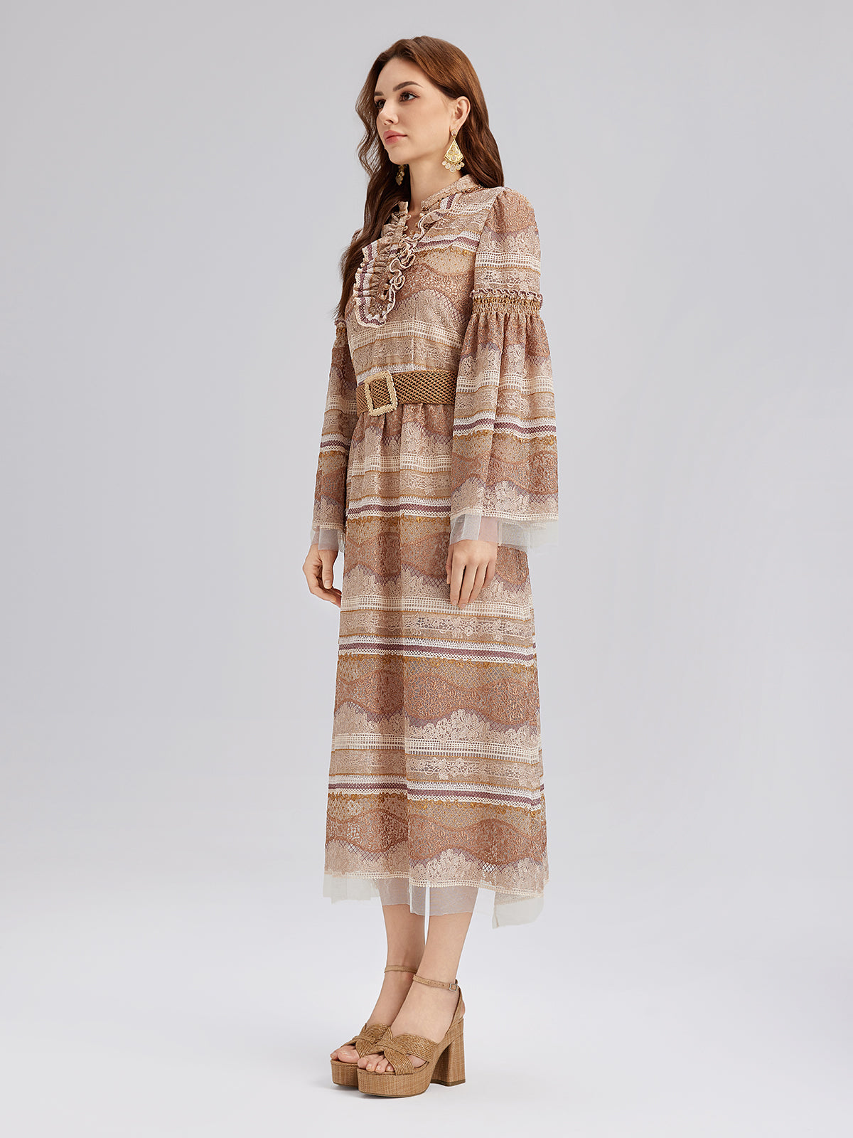 Embroidered Ruffle Collar Bohemian Dress