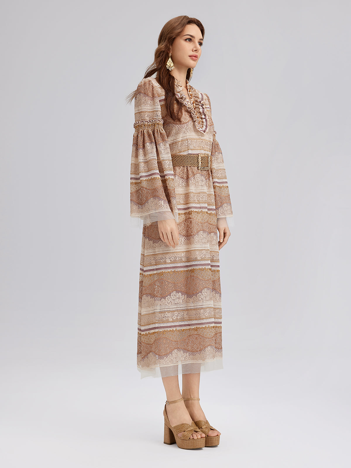 Embroidered Ruffle Collar Bohemian Dress