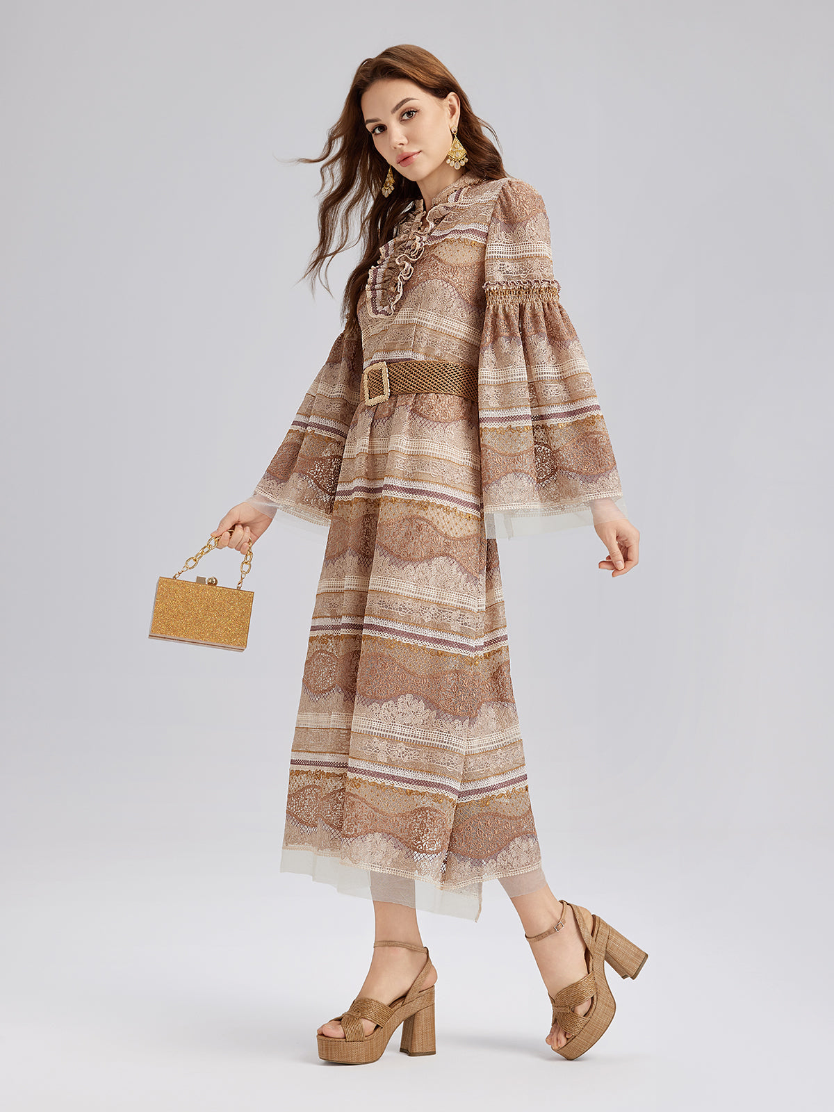 Embroidered Ruffle Collar Bohemian Dress