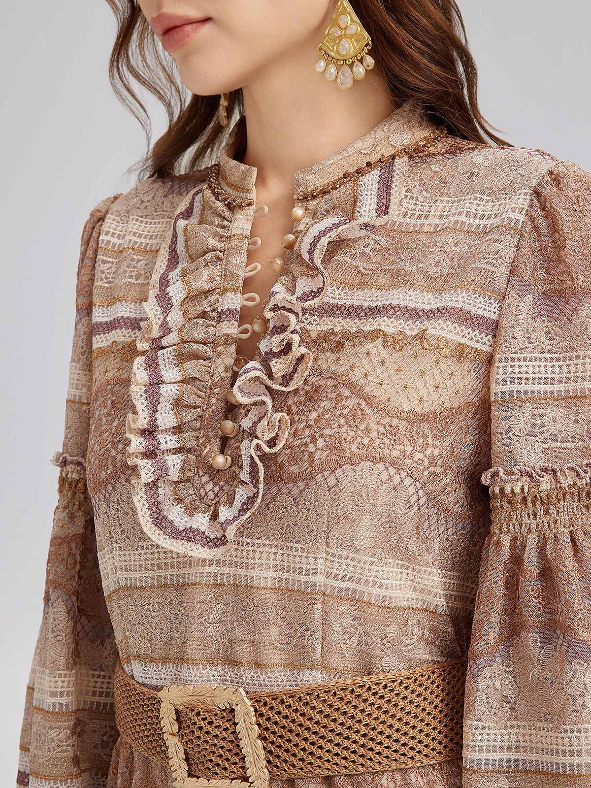 Embroidered Ruffle Collar Bohemian Dress