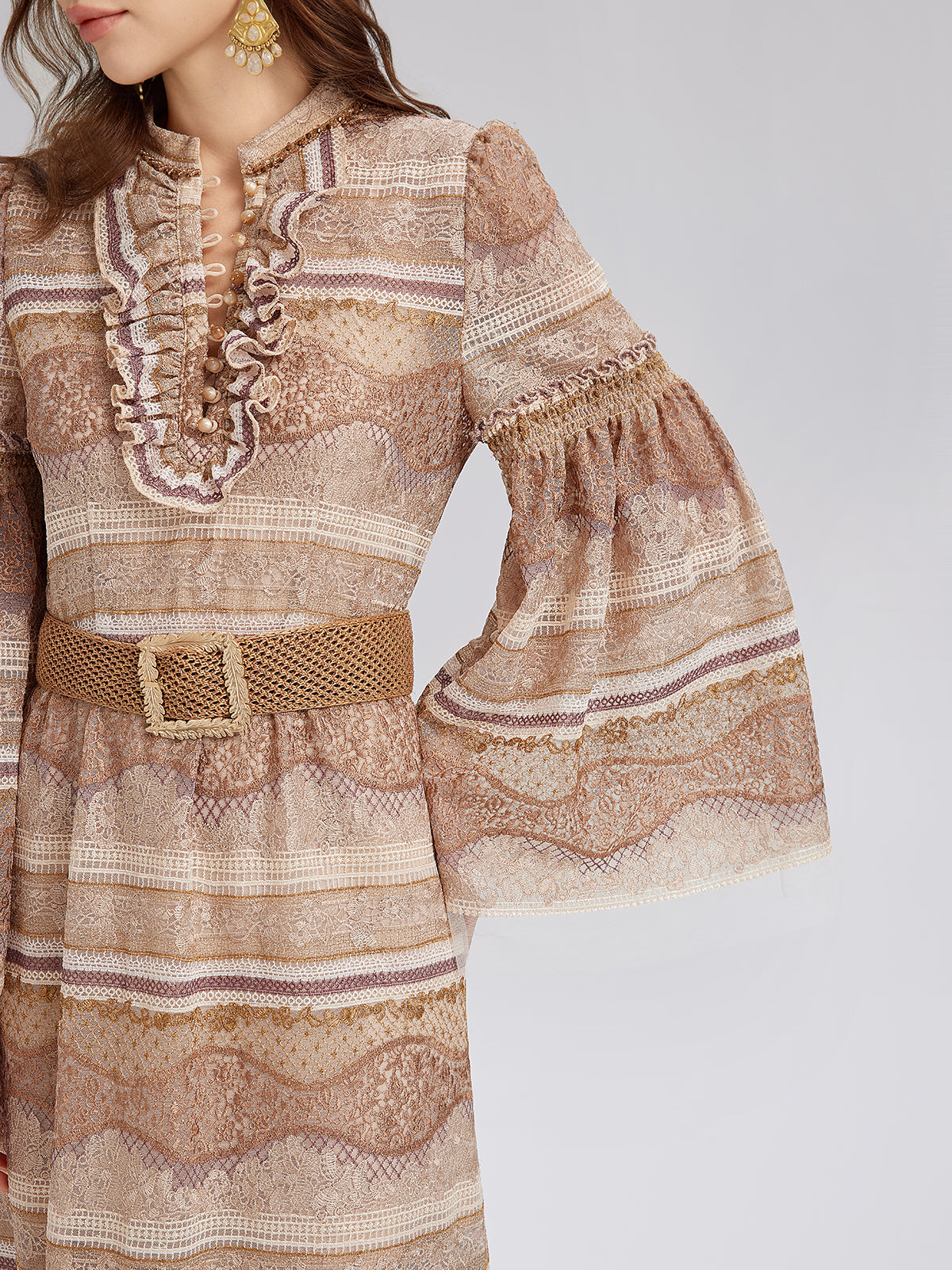 Embroidered Ruffle Collar Bohemian Dress