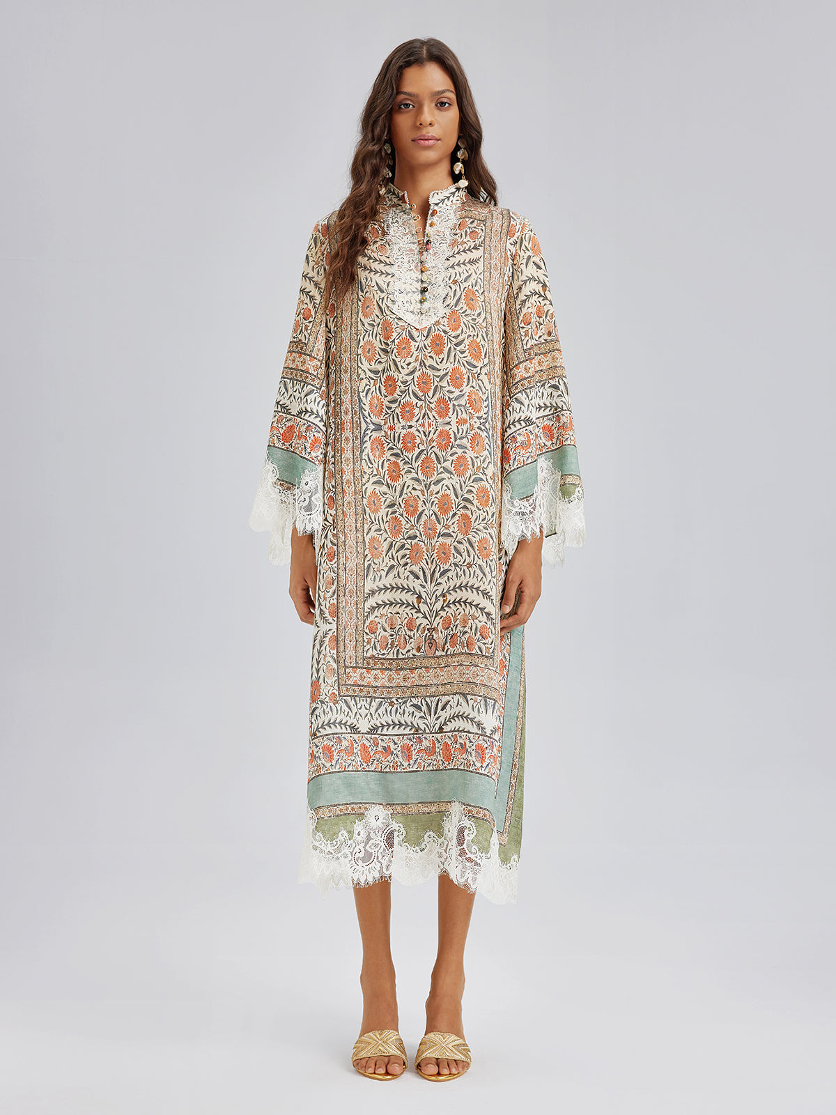 Vintage Botanical Print Lace Dress (Belt Included)