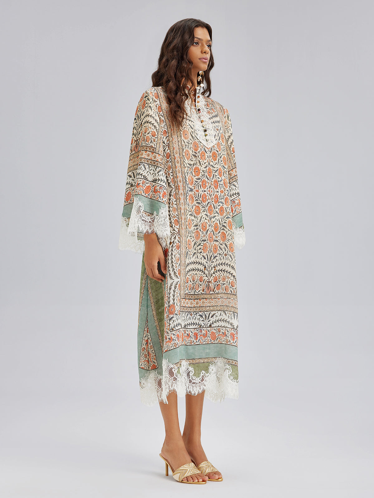 Vintage Botanical Print Lace Dress (Belt Included)
