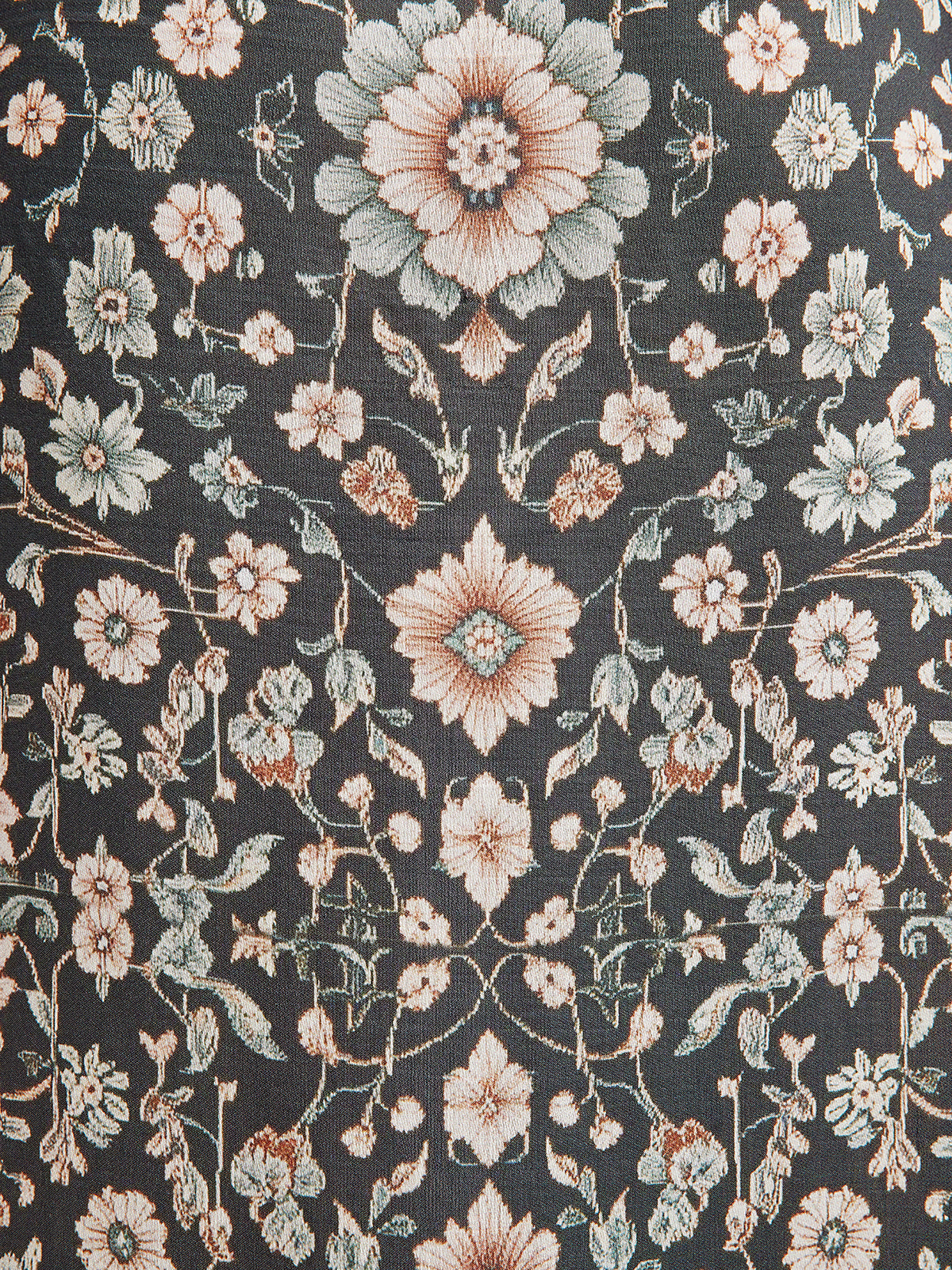 Botanical Print Lace-Trimmed Dress
