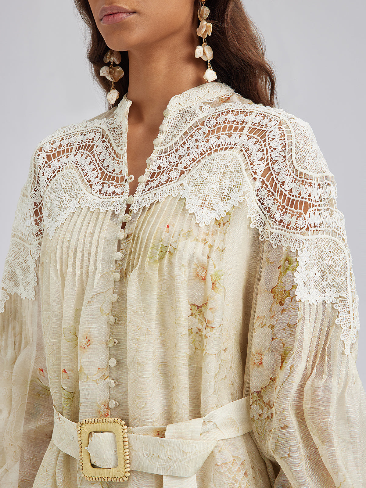 Silk-Linen Floral Lace Dress