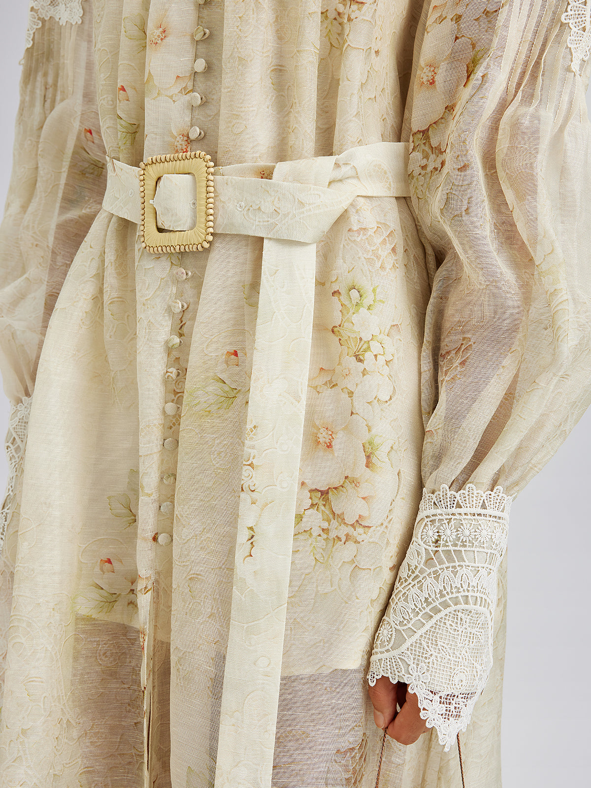 Silk-Linen Floral Lace Dress