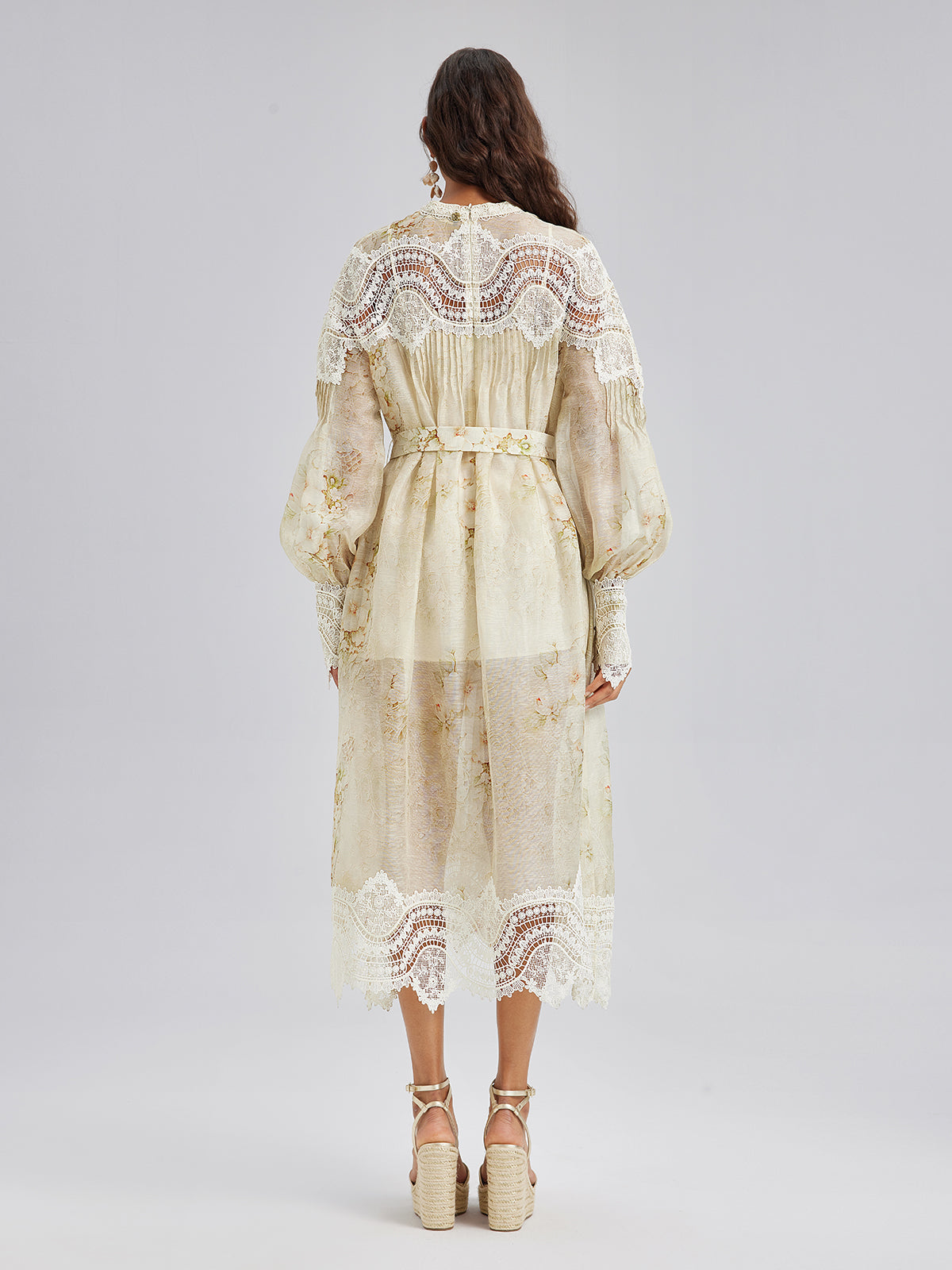 Silk-Linen Floral Lace Dress