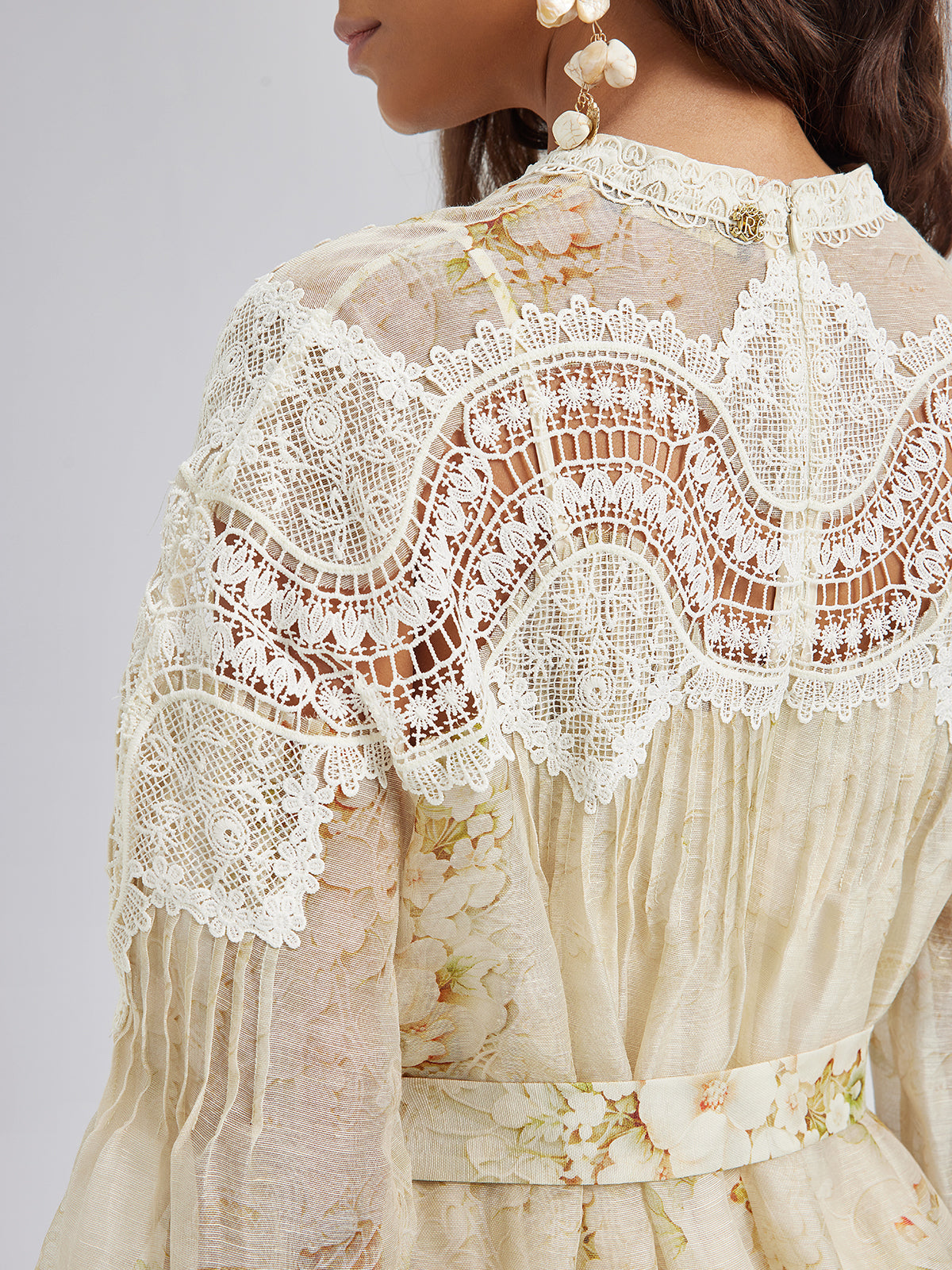 Silk-Linen Floral Lace Dress