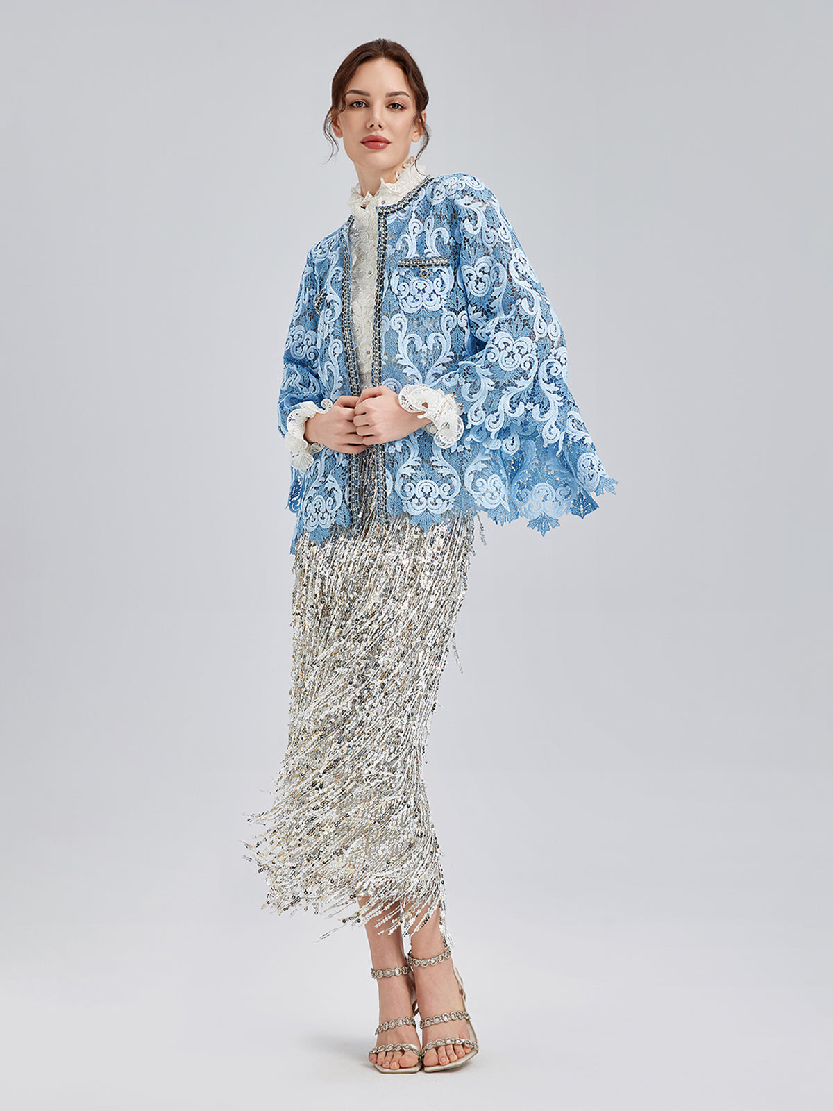 Tassel Sequin Midi Skirt