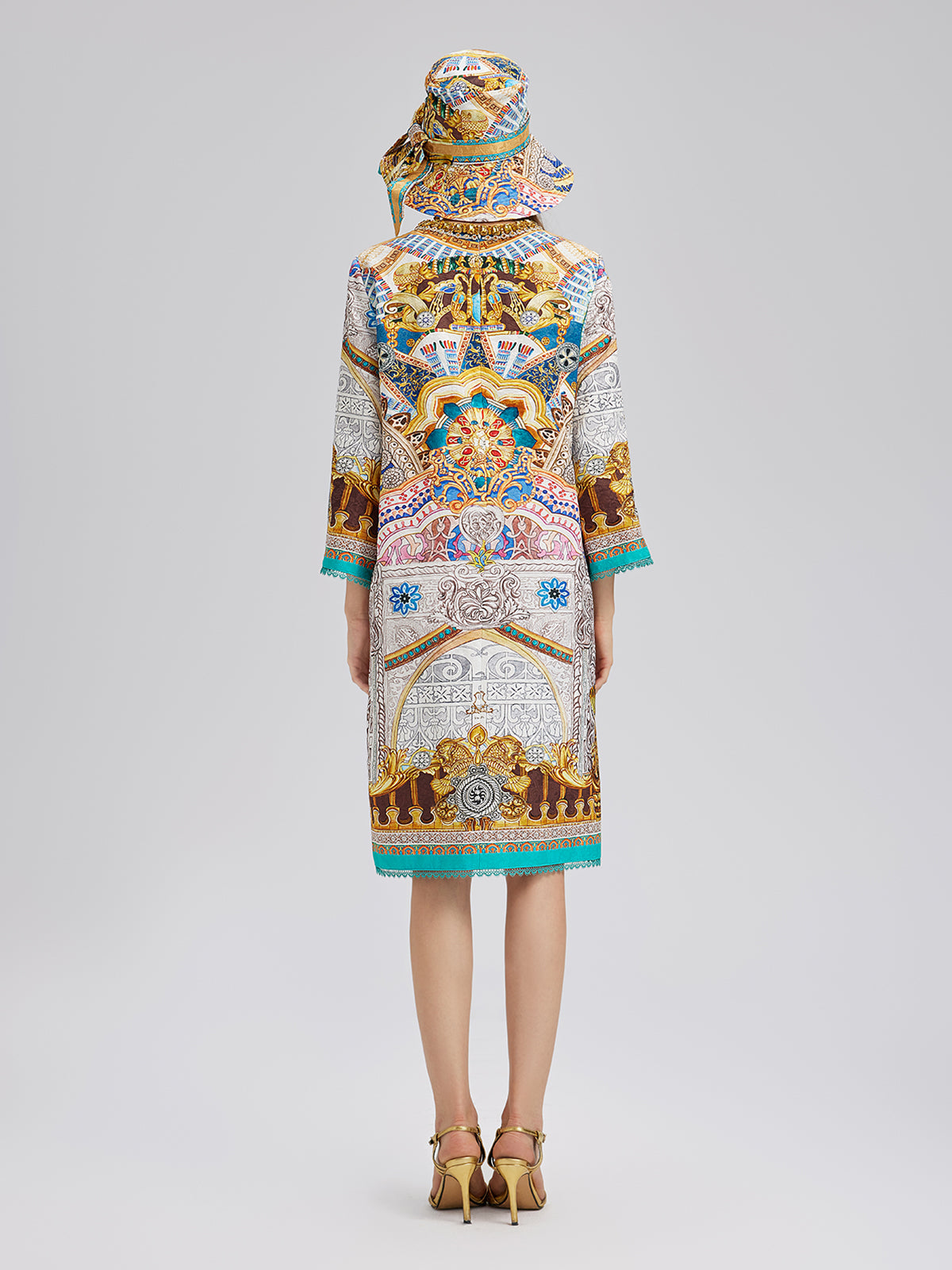 Hand-Beaded Silk Jacquard Baroque Dress (Hat included)