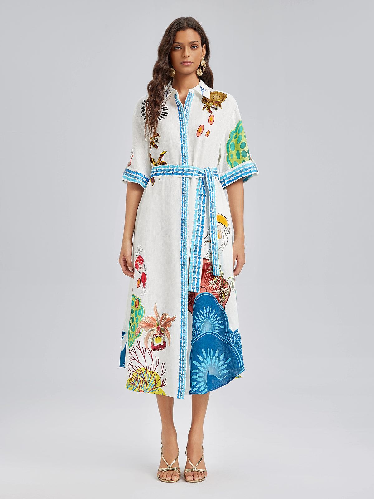 Breathable Natural Linen Printed Dress