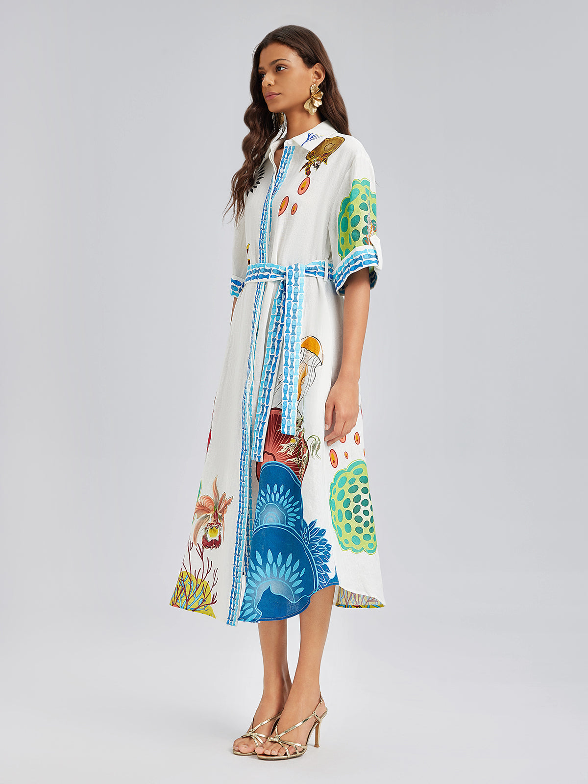 Breathable Natural Linen Printed Dress