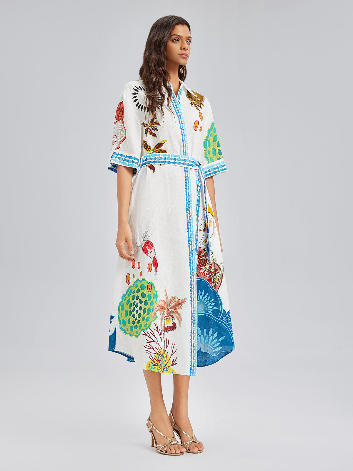 Breathable Natural Linen Printed Dress