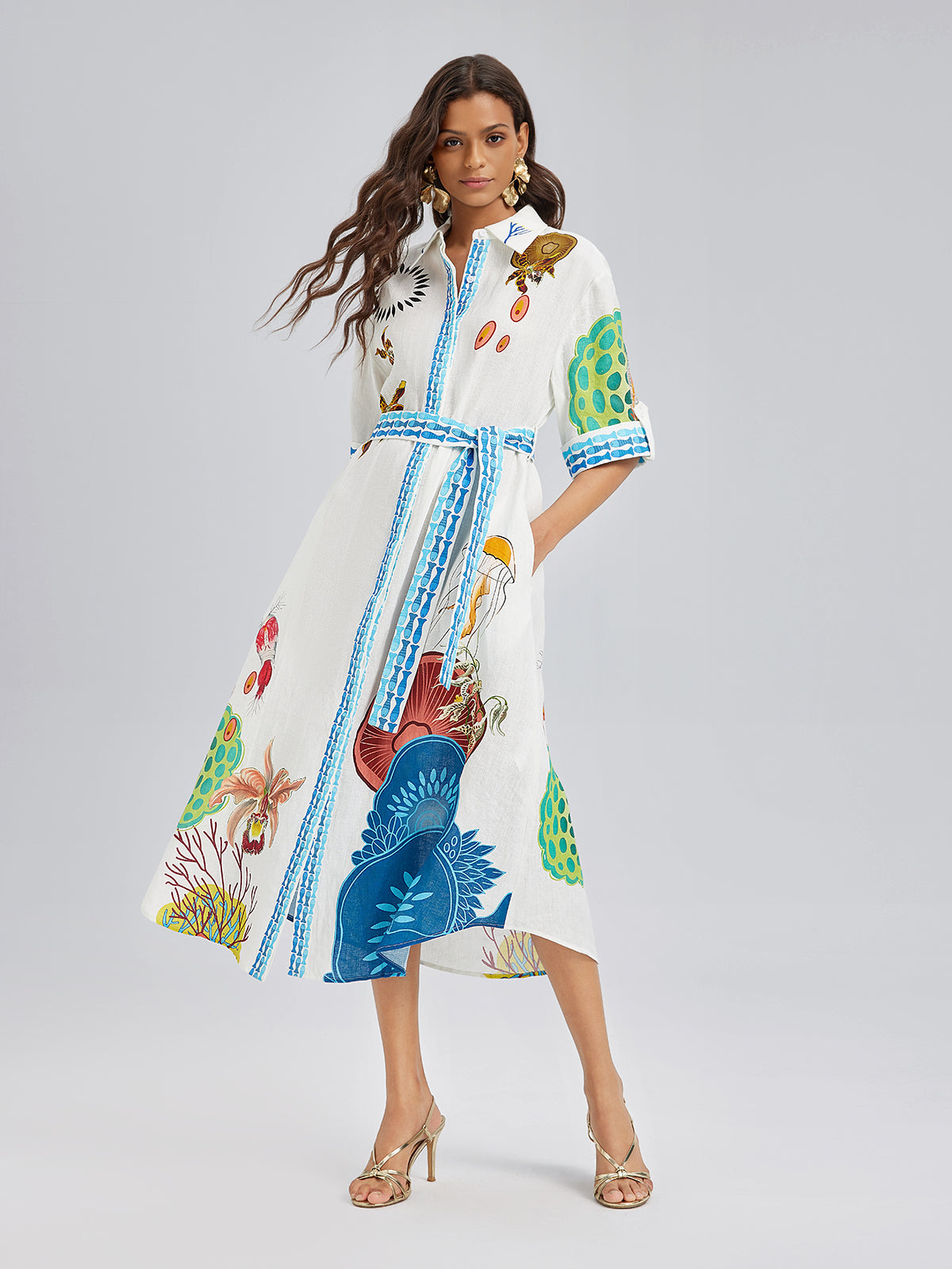 Breathable Natural Linen Printed Dress