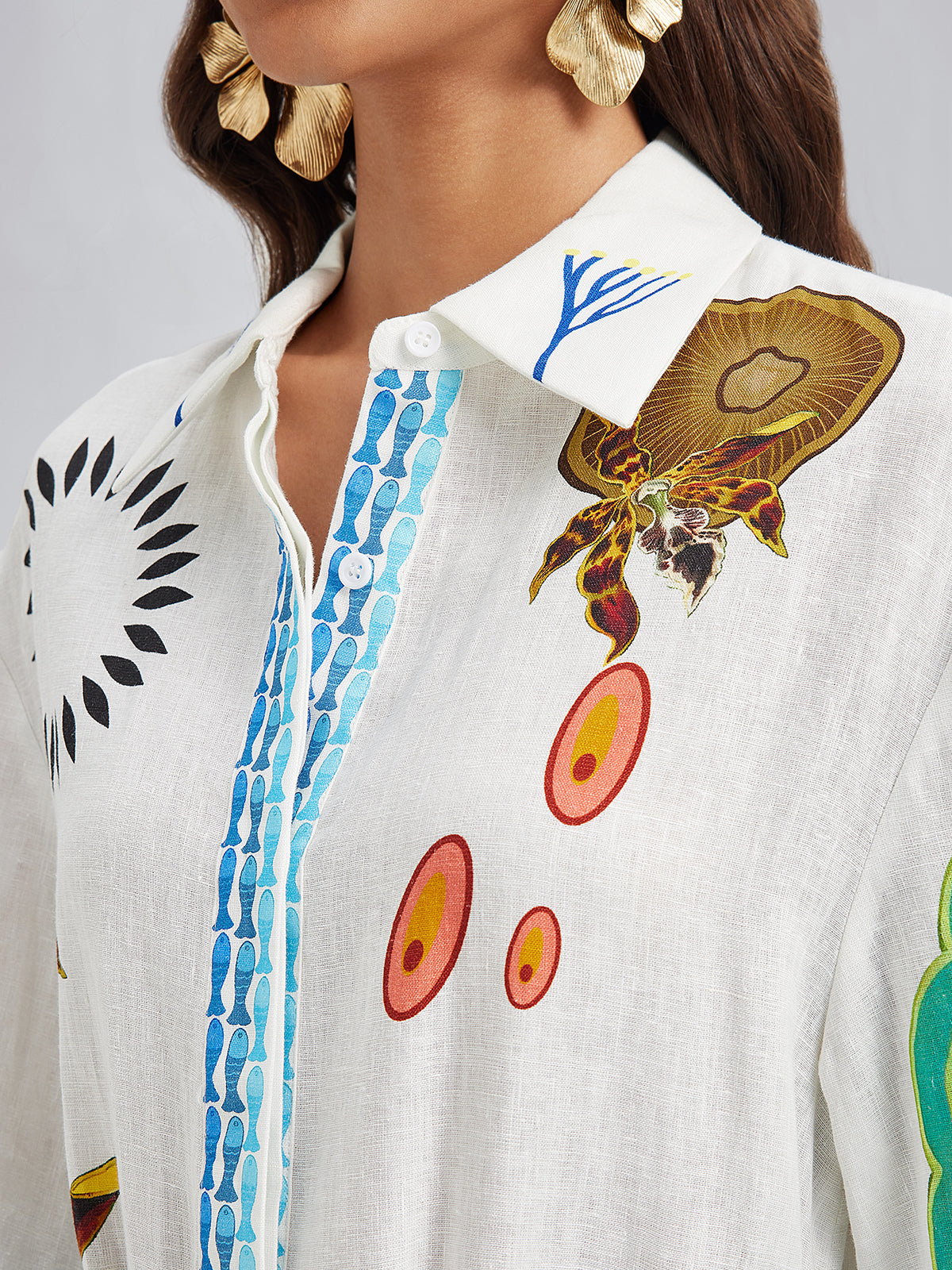 Breathable Natural Linen Printed Dress