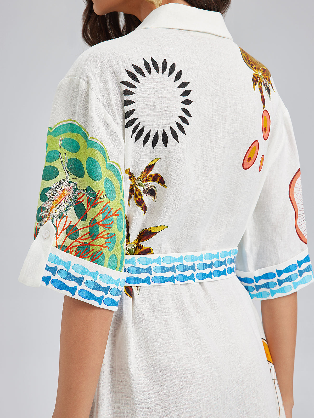 Breathable Natural Linen Printed Dress