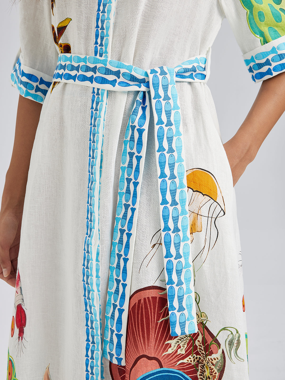 Breathable Natural Linen Printed Dress