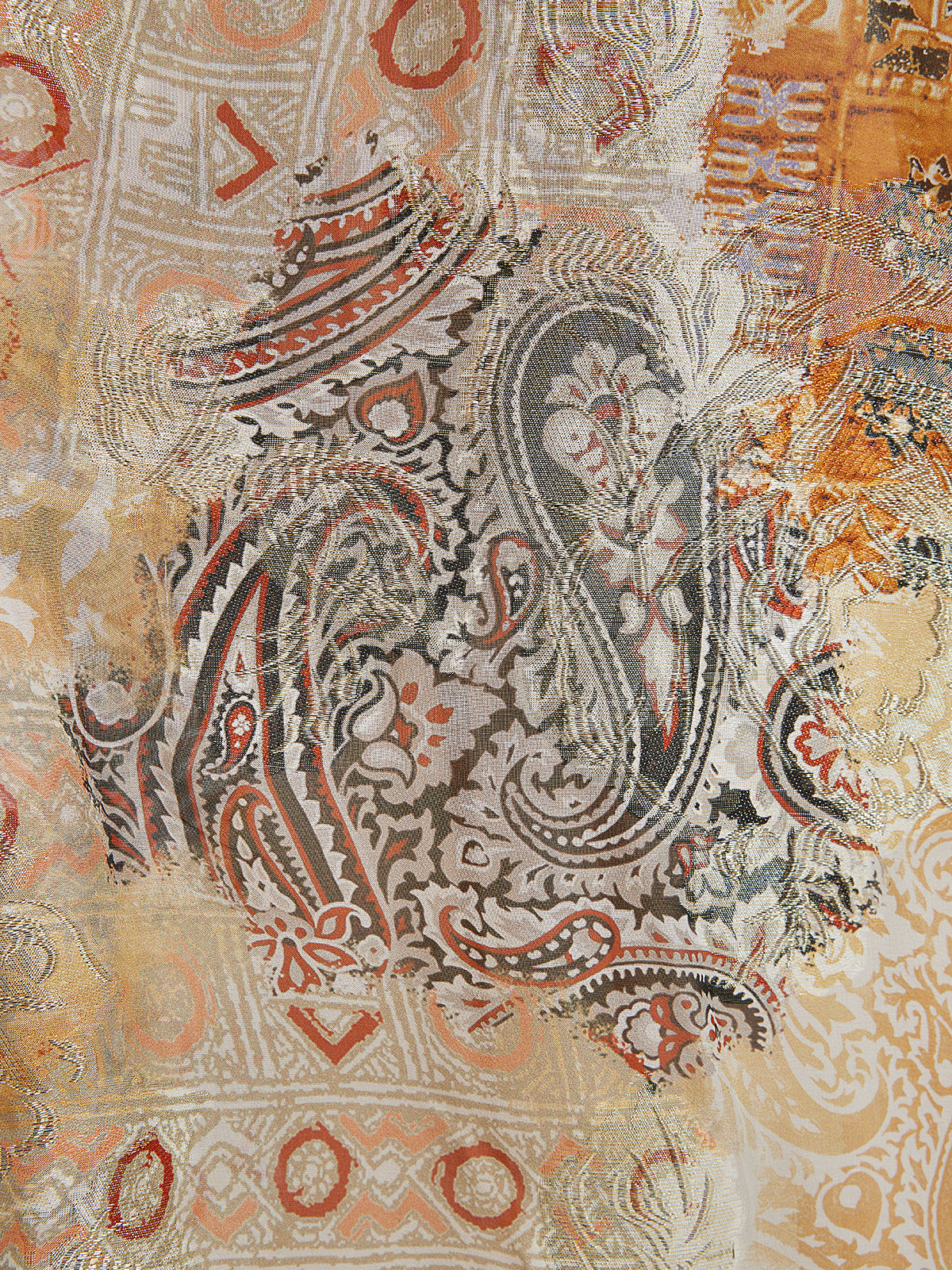 V-Neck Silk Beaded Print Baroque Dress