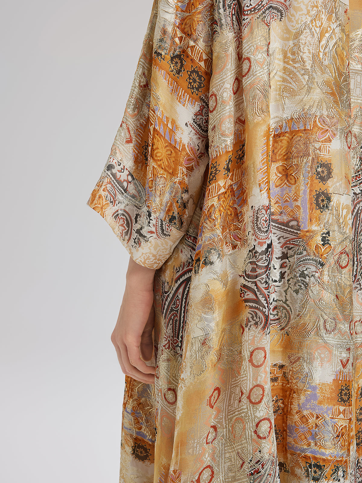 V-Neck Silk Beaded Print Baroque Dress