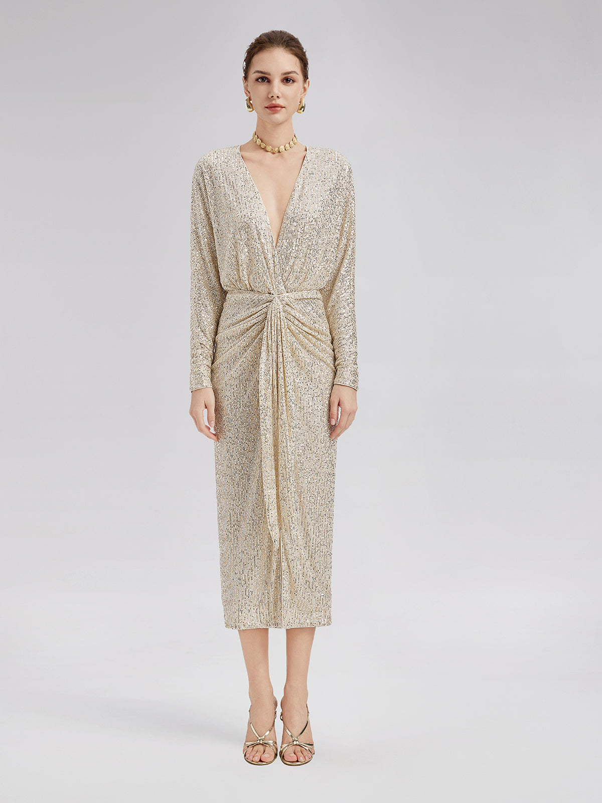 Elegant V-Neck Sequin Dress