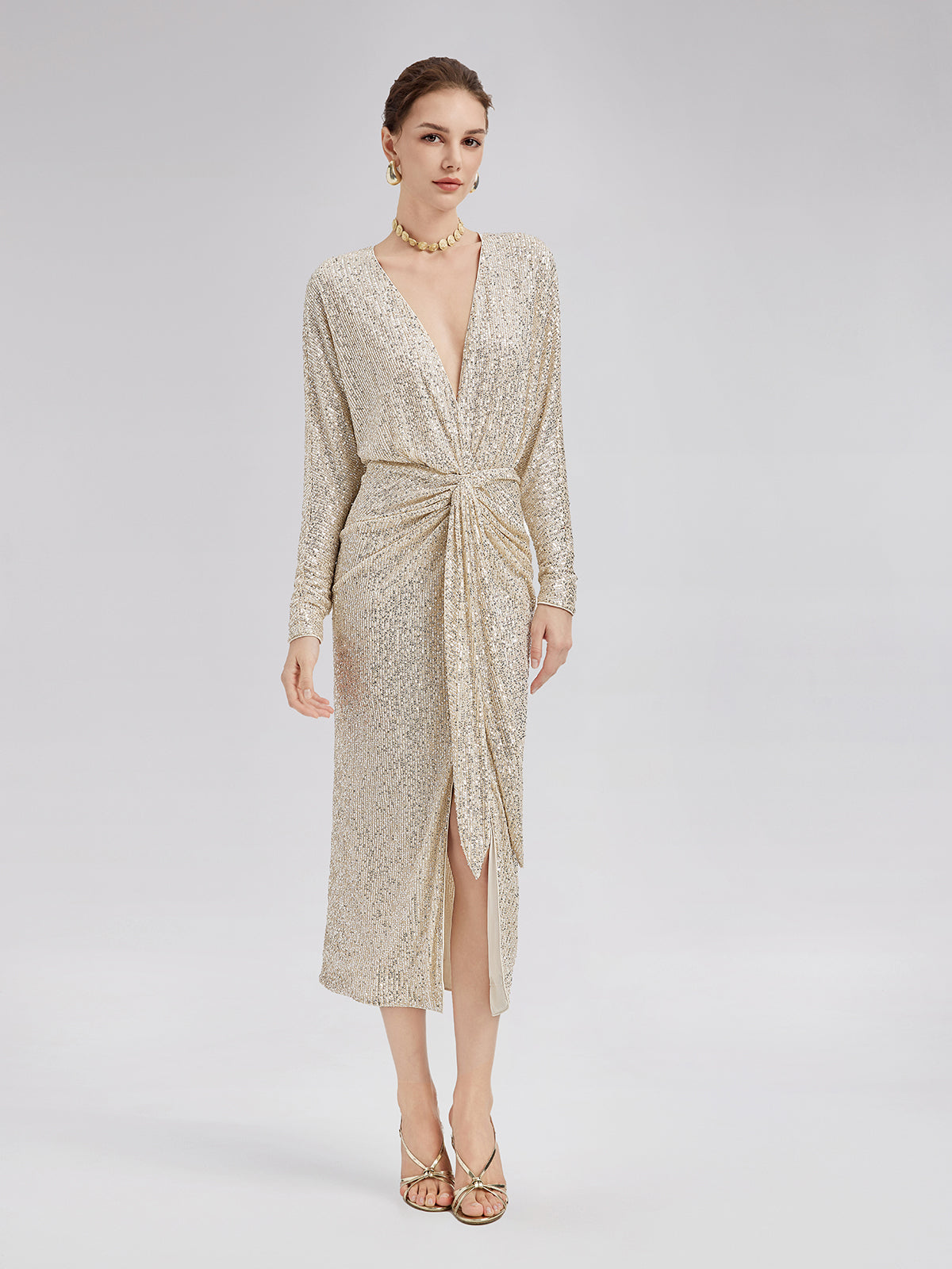Elegant V-Neck Sequin Dress
