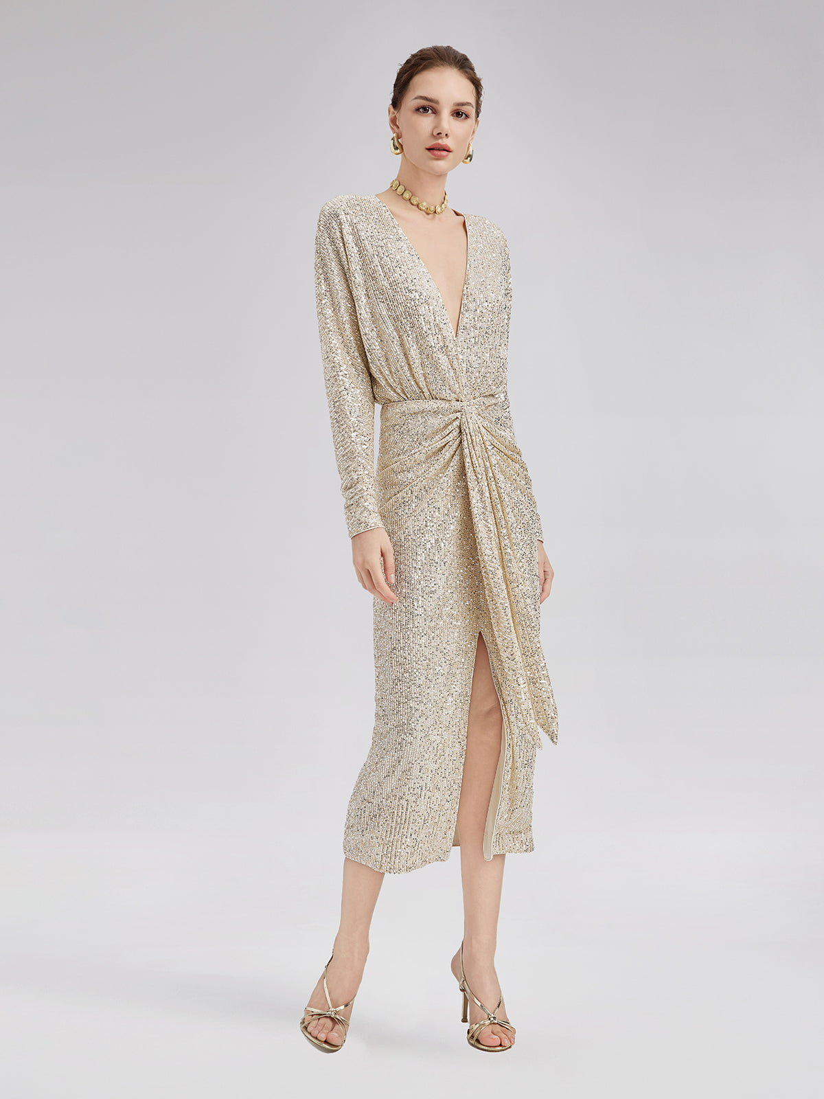 Elegant V-Neck Sequin Dress