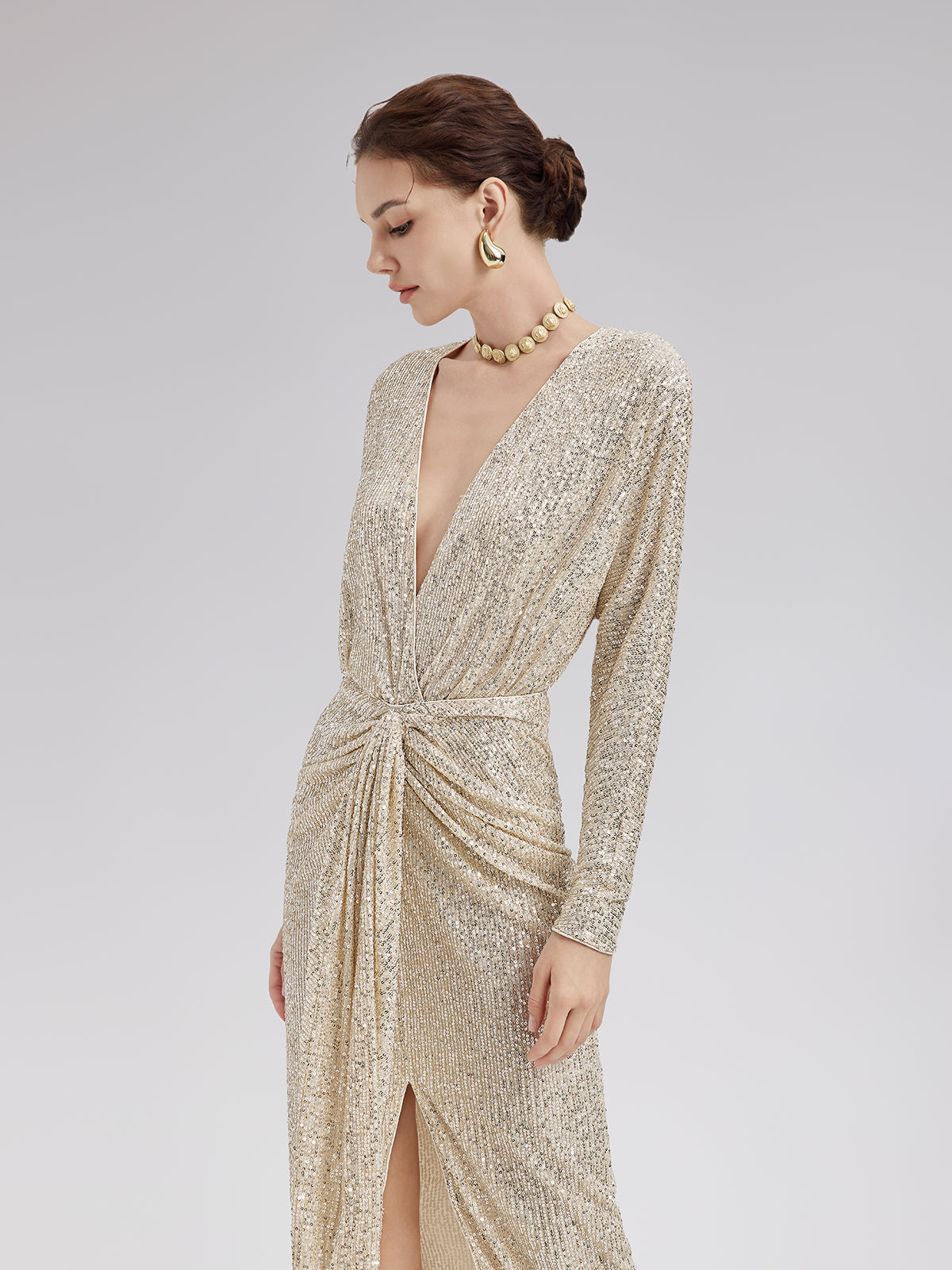 Elegant V-Neck Sequin Dress