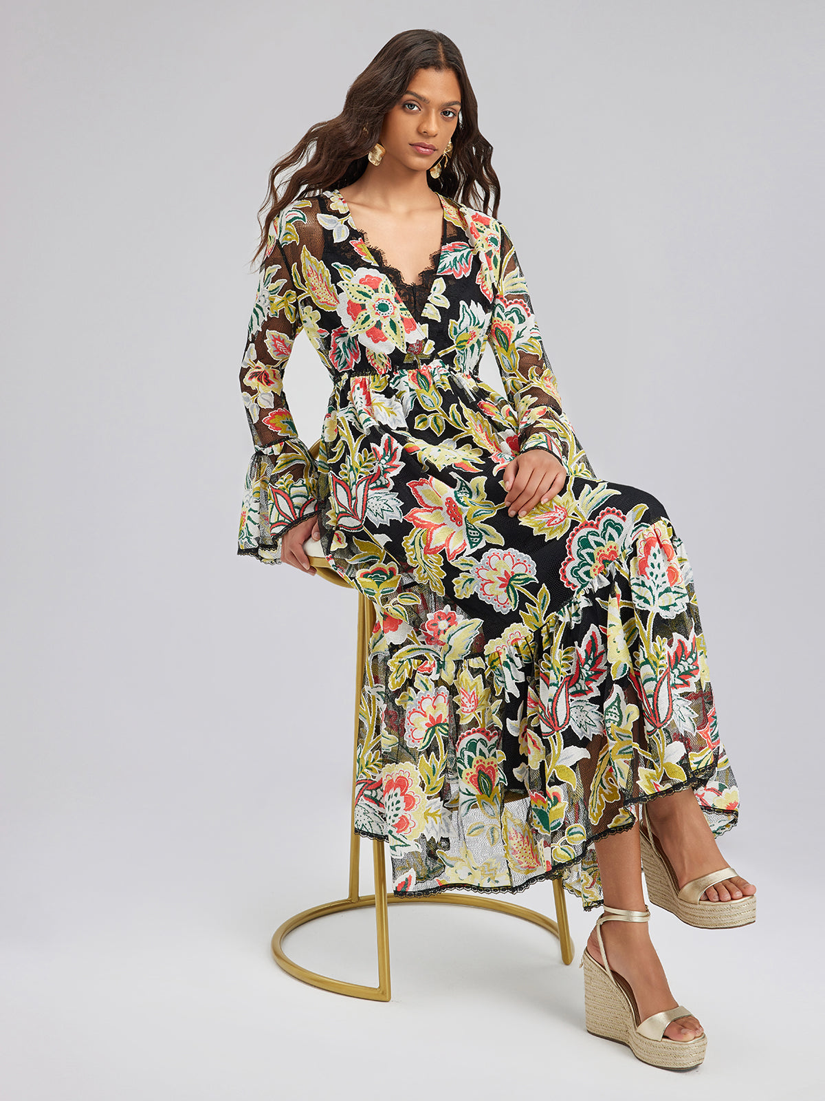 Vacation Lace Jacquard Print Dress
