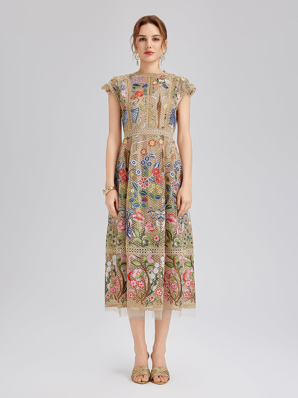 Embroidered Colorful Floral Artistic Dress