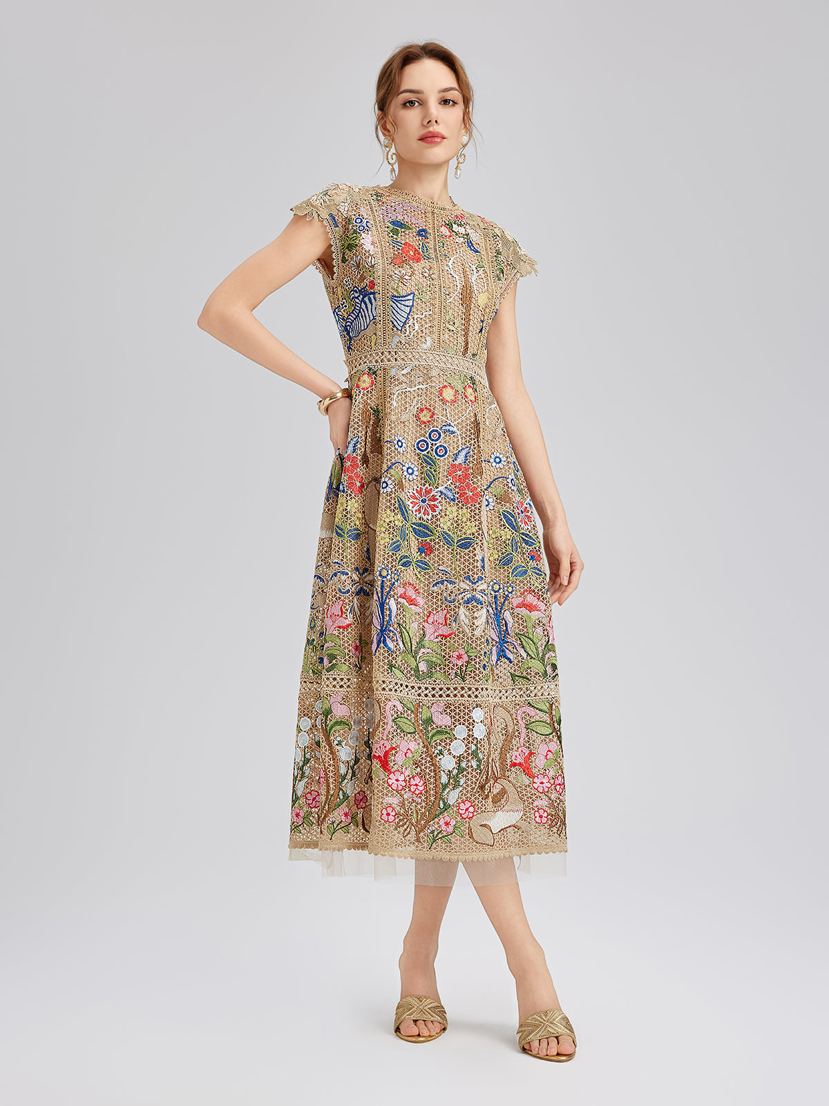Embroidered Colorful Floral Artistic Dress
