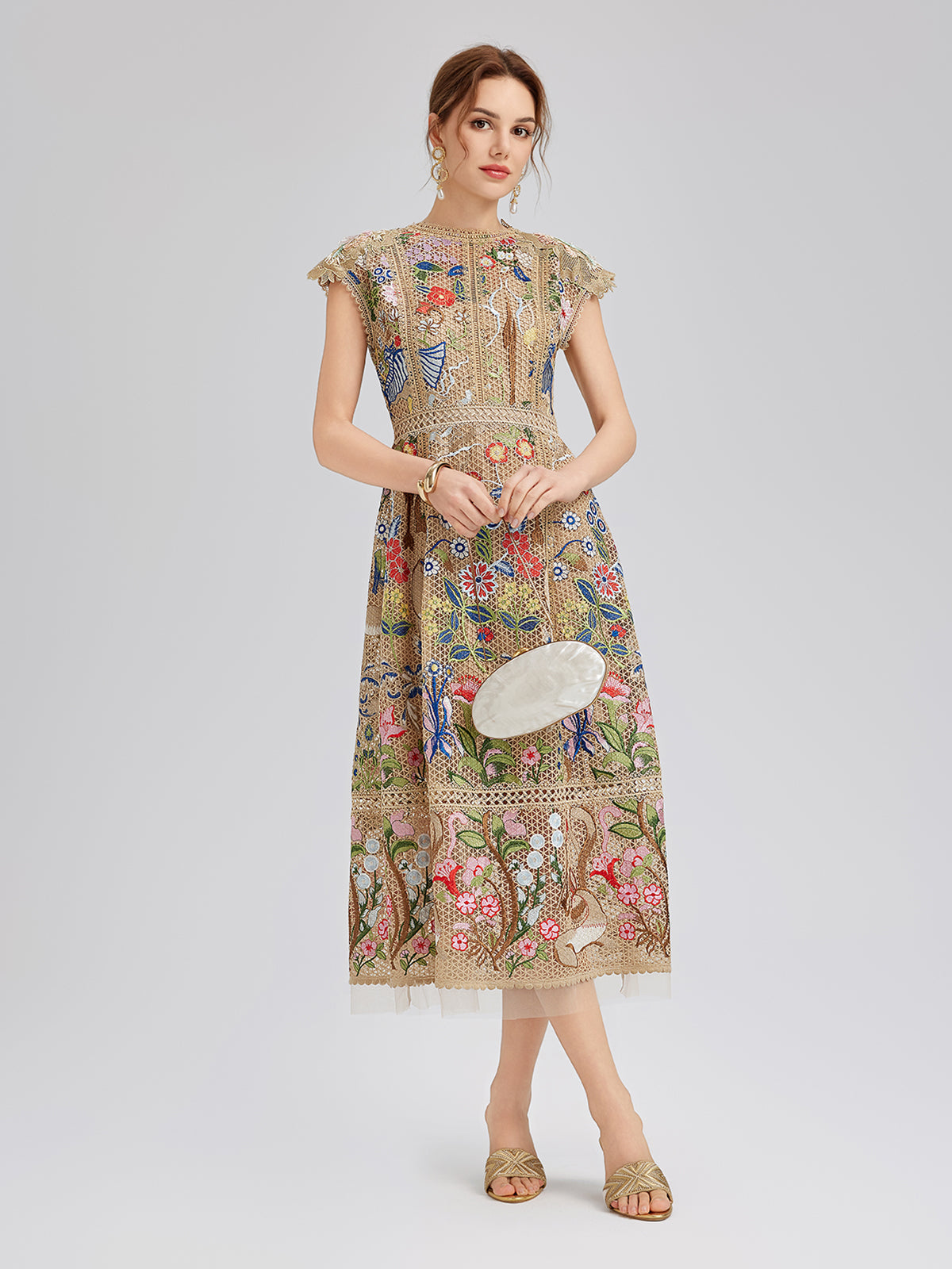 Embroidered Colorful Floral Artistic Dress