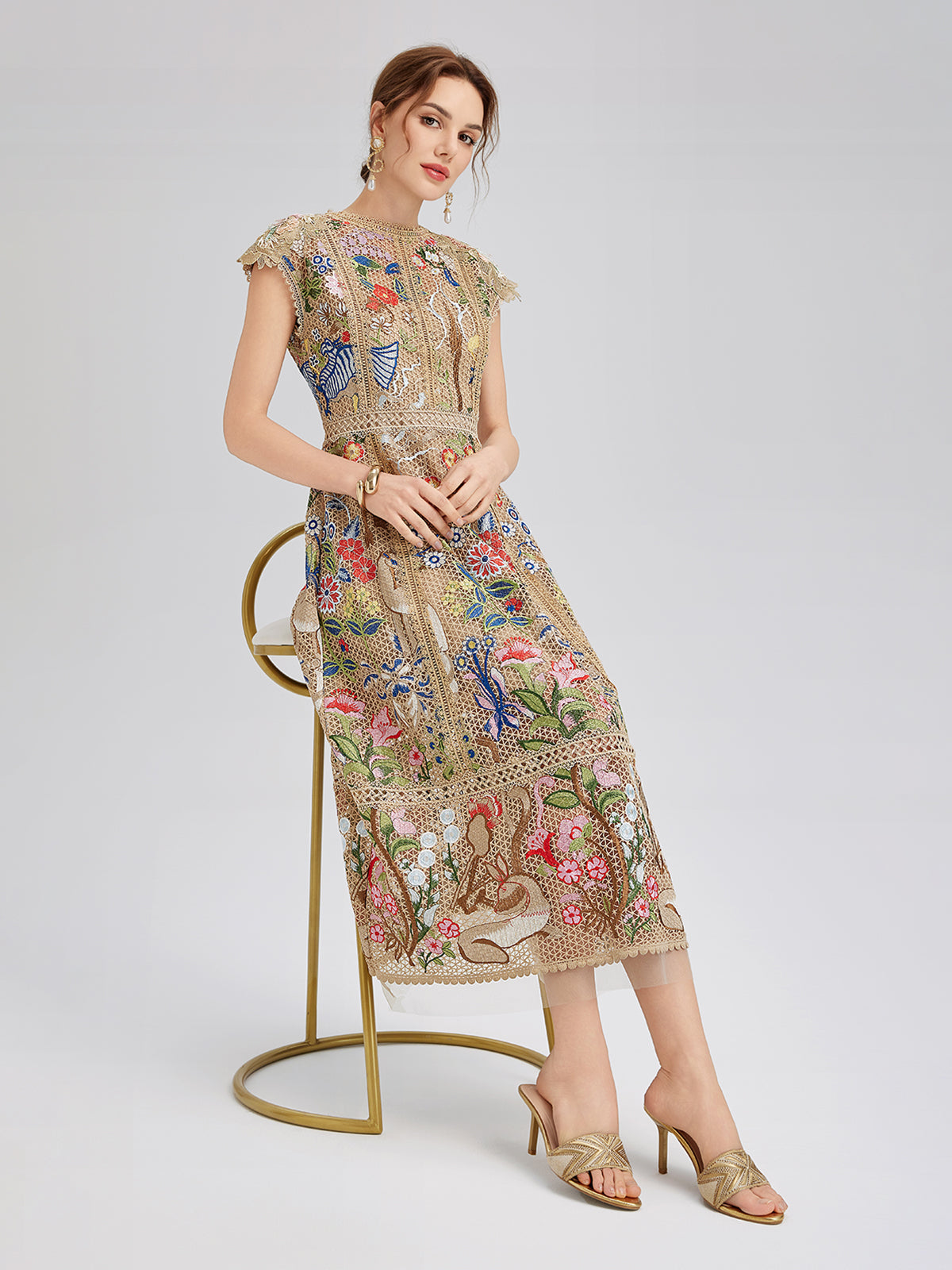 Embroidered Colorful Floral Artistic Dress