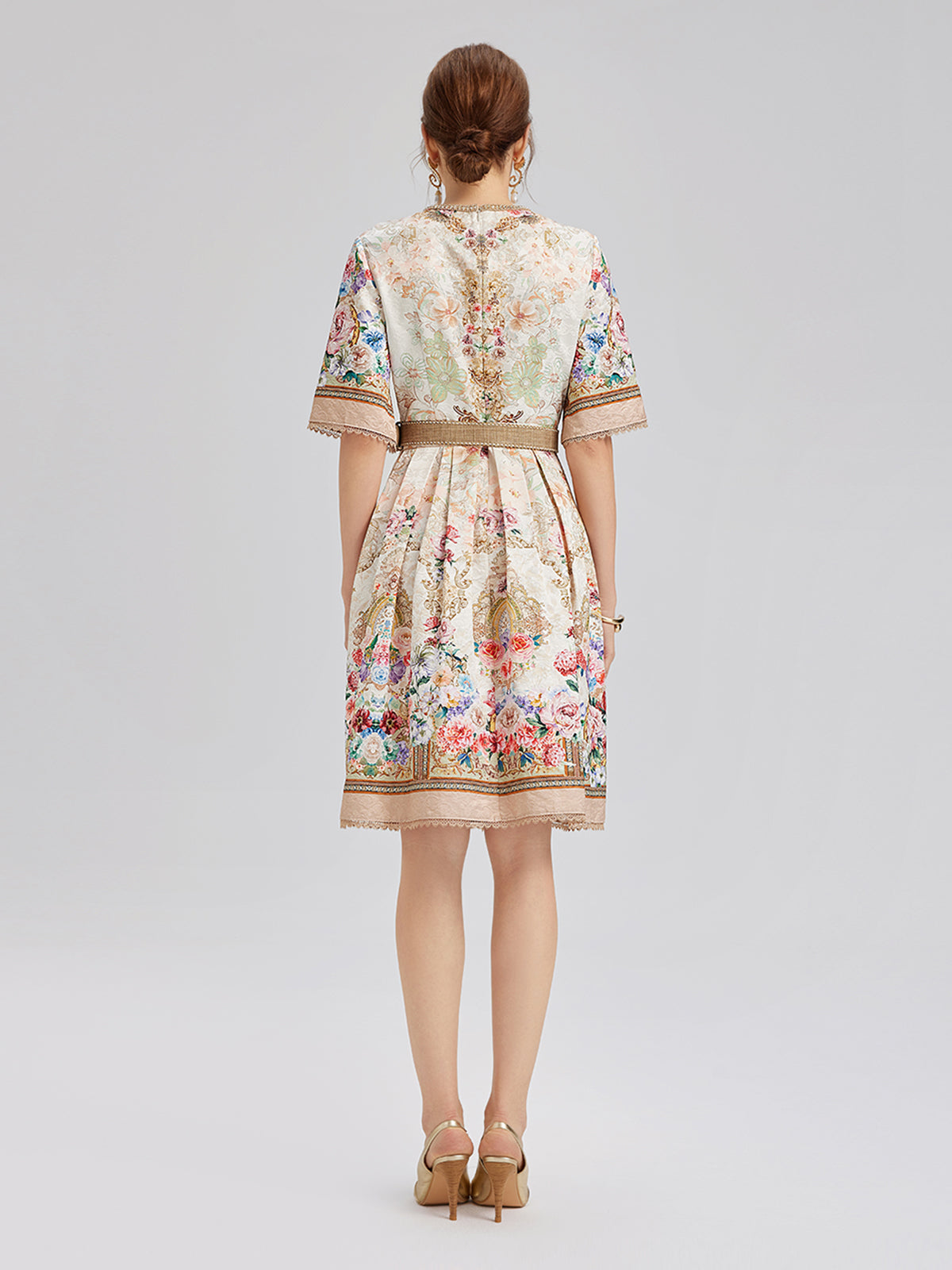 Hand-Beaded Silk Jacquard Regal Print Dress