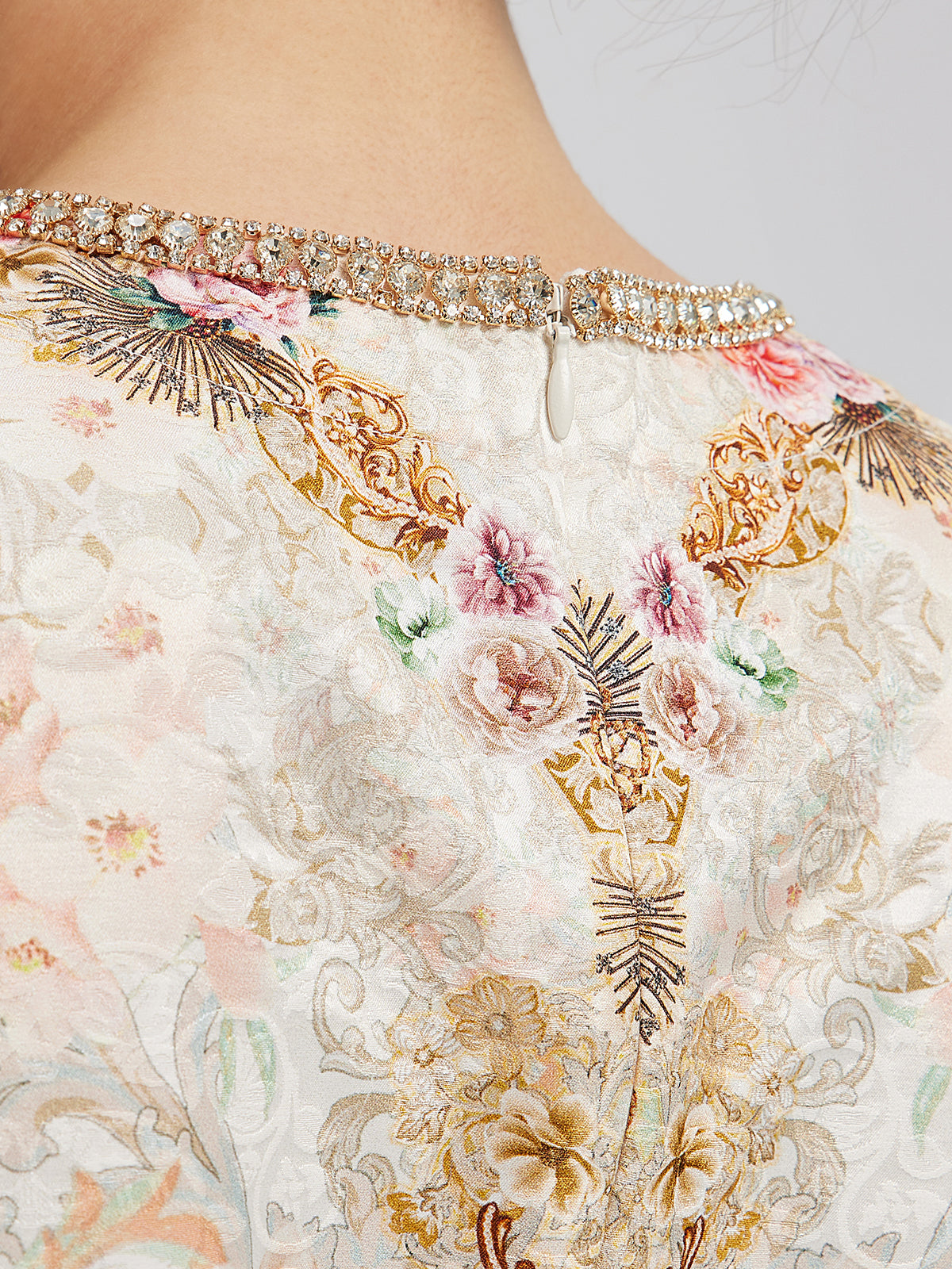 Hand-Beaded Silk Jacquard Regal Print Dress