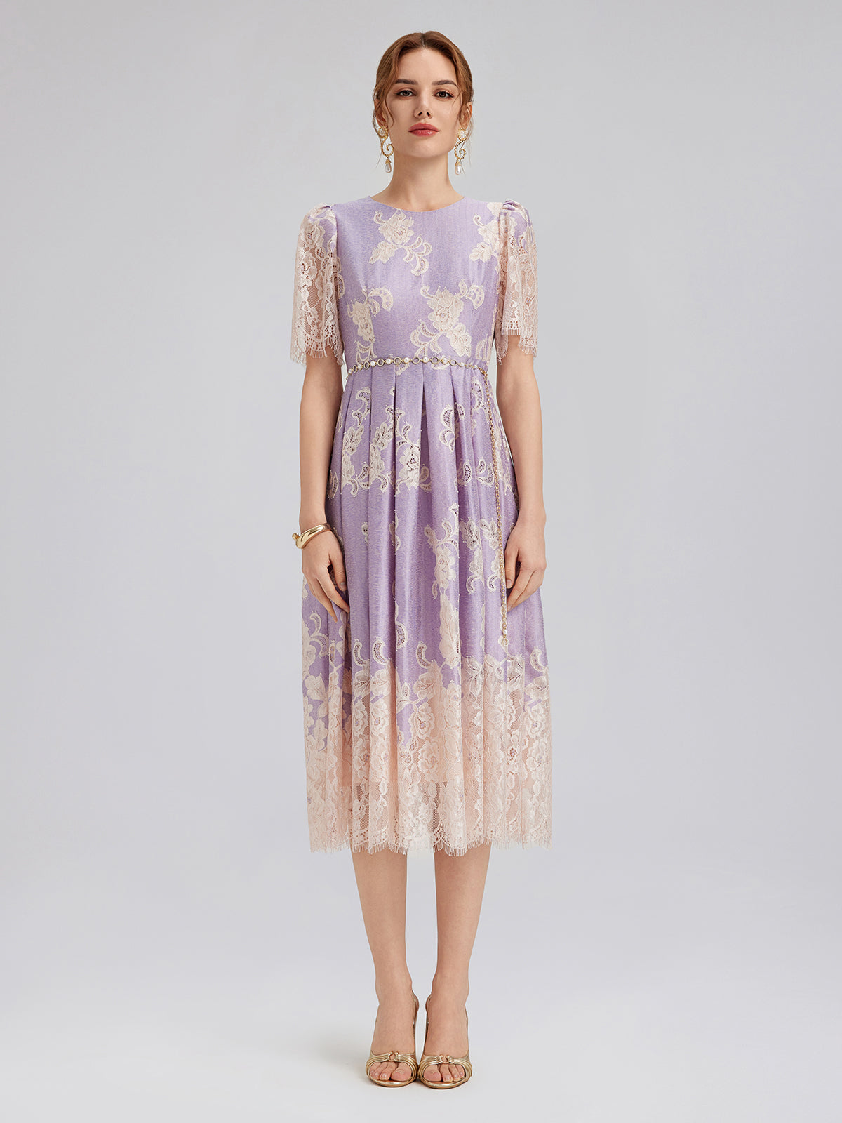 Soft Lace Inset Colorblock Dress