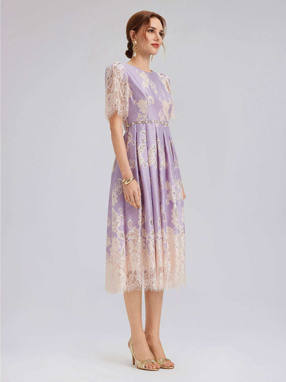 Soft Lace Inset Colorblock Dress