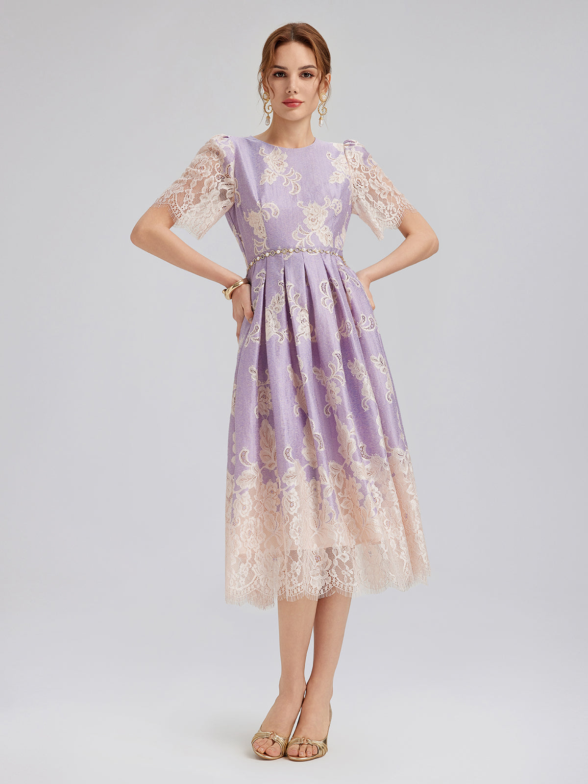 Soft Lace Inset Colorblock Dress
