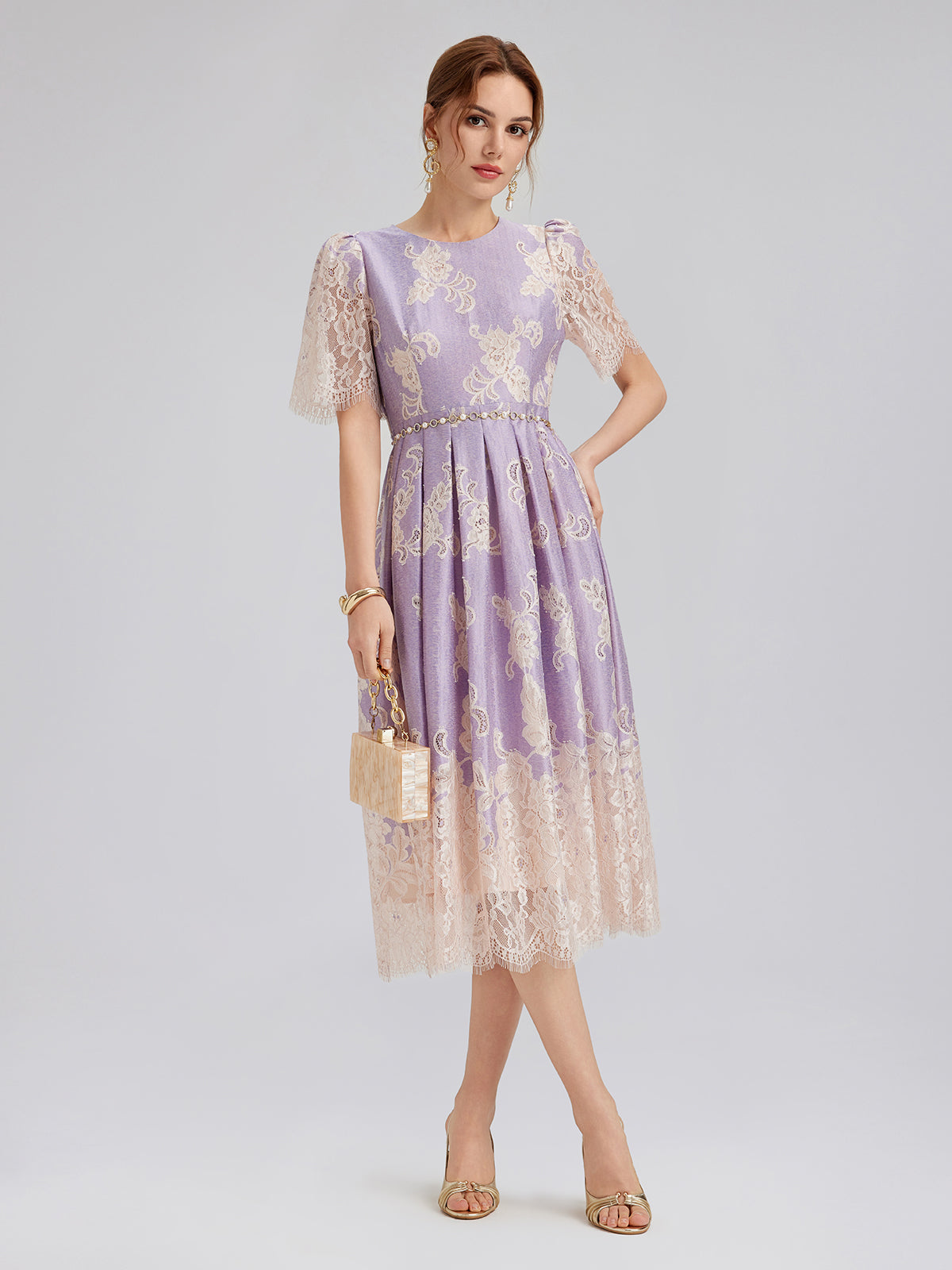 Soft Lace Inset Colorblock Dress