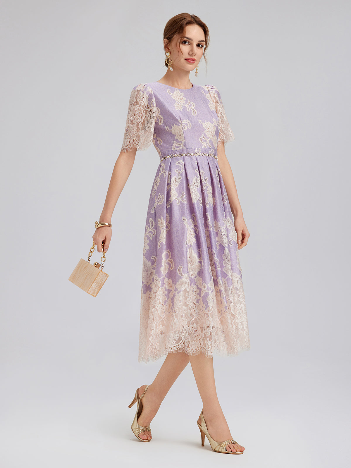 Soft Lace Inset Colorblock Dress