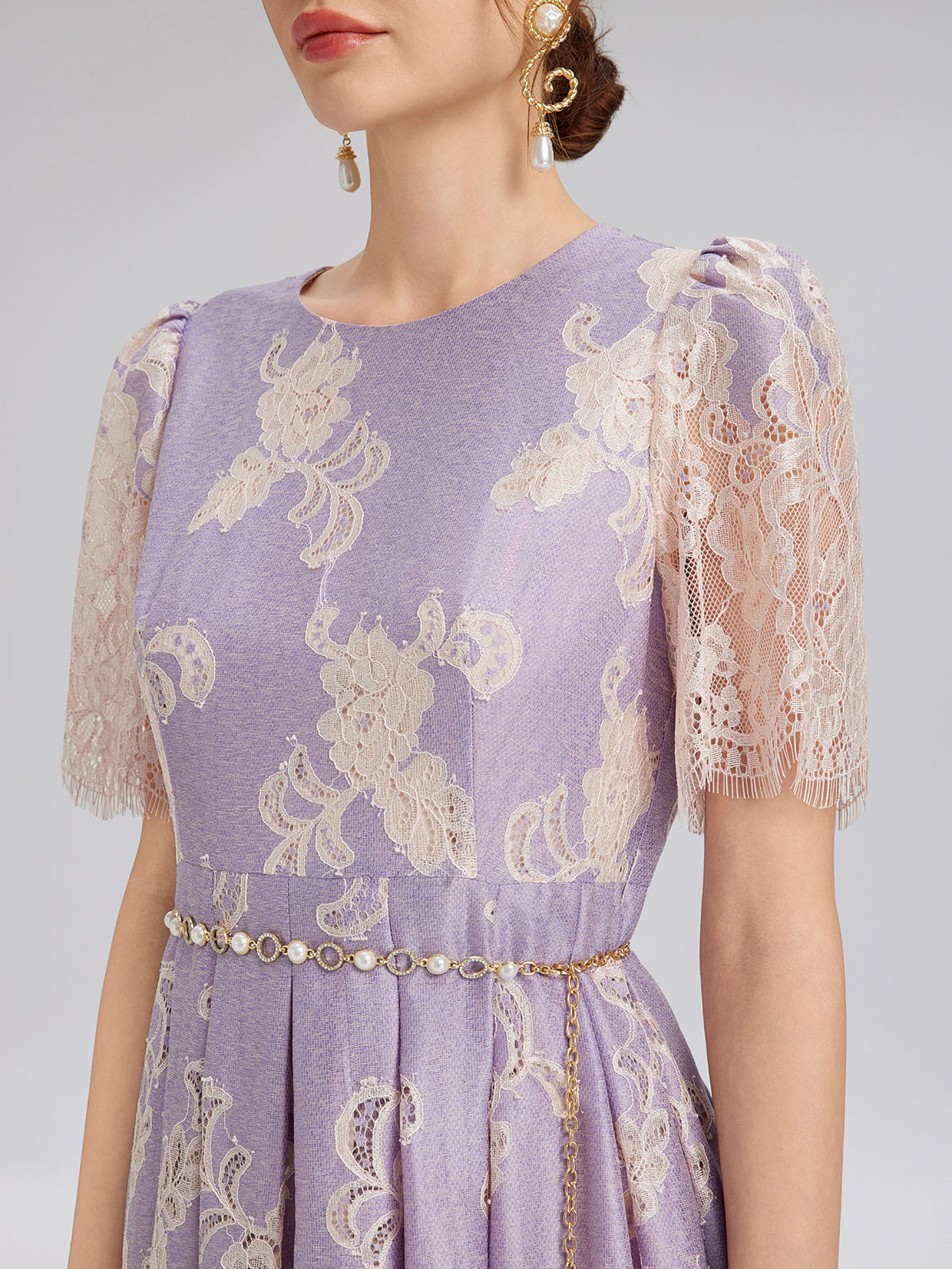 Soft Lace Inset Colorblock Dress