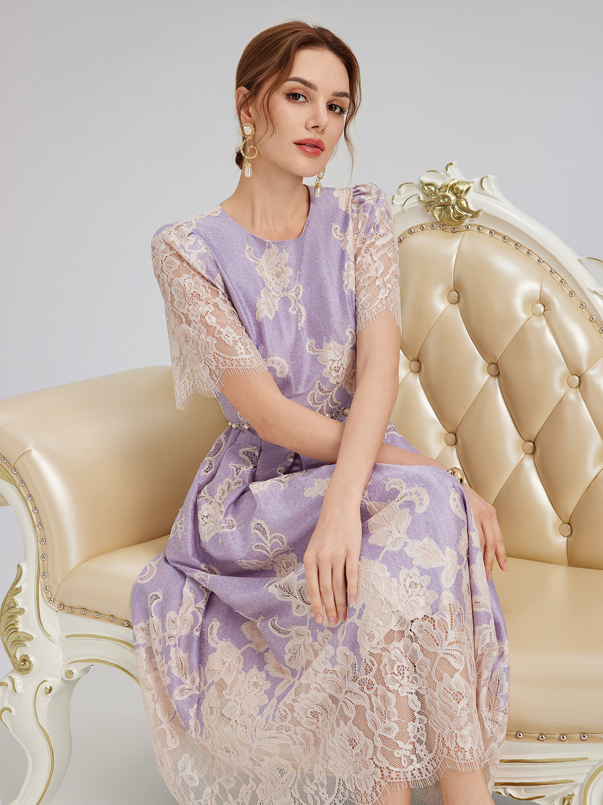 Soft Lace Inset Colorblock Dress