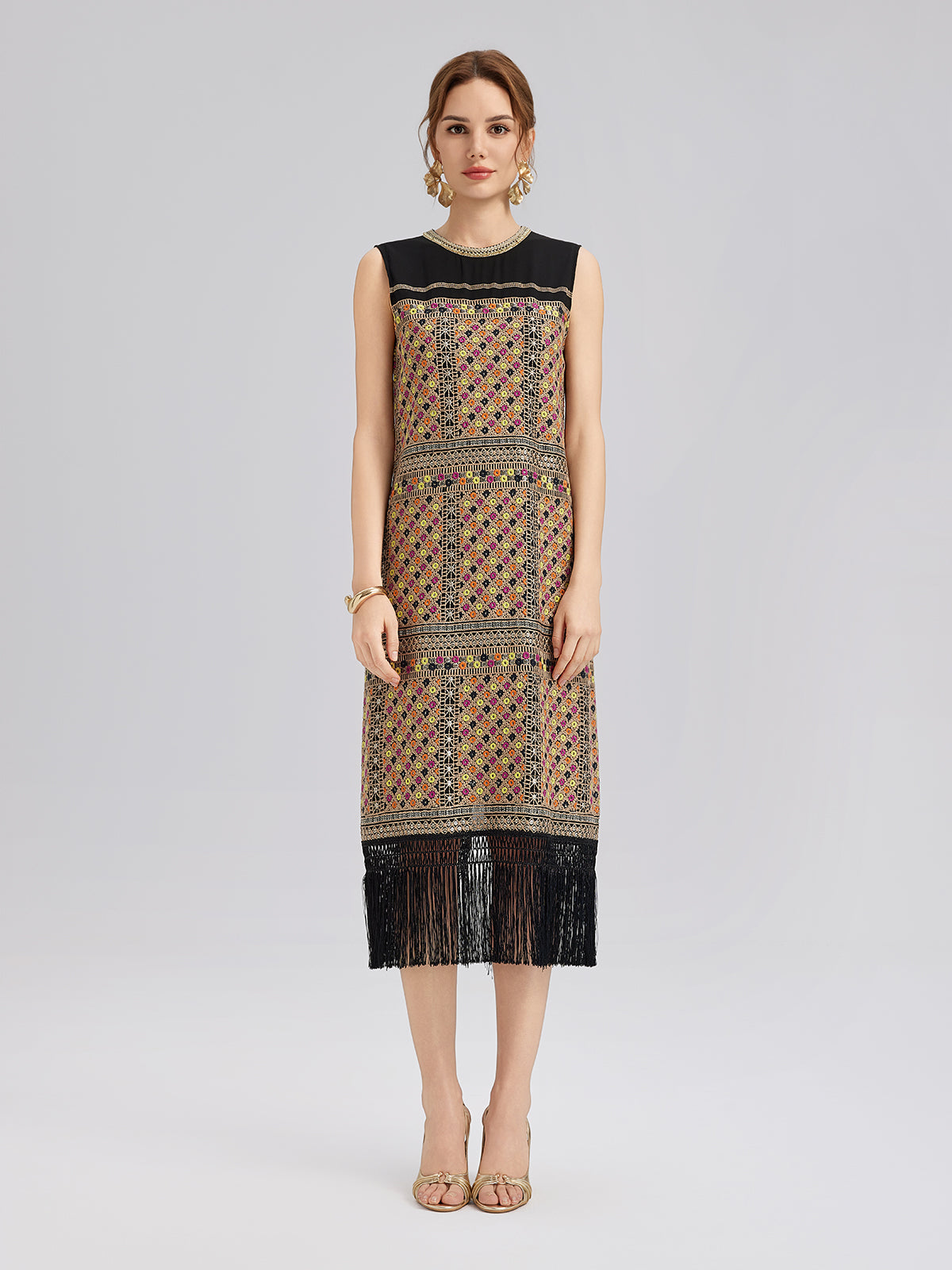Embroidered Fringe Bohemian Dress