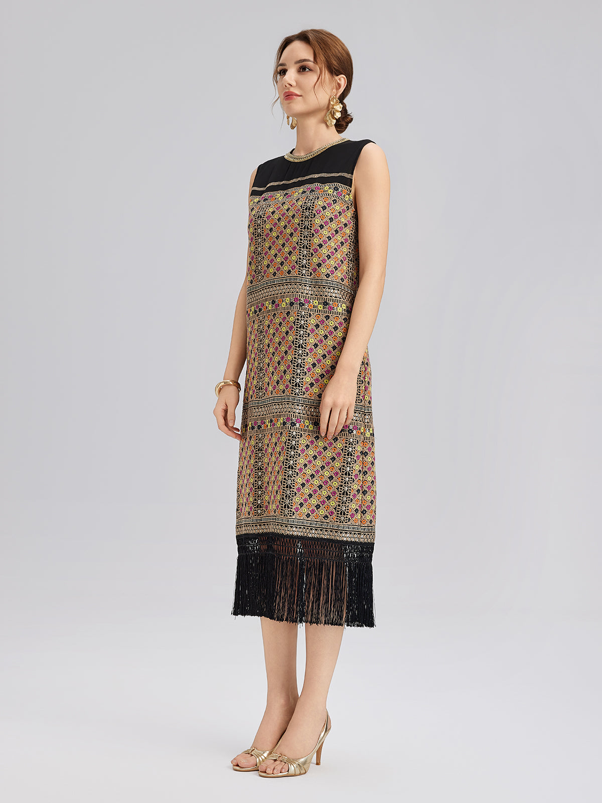 Embroidered Fringe Bohemian Dress
