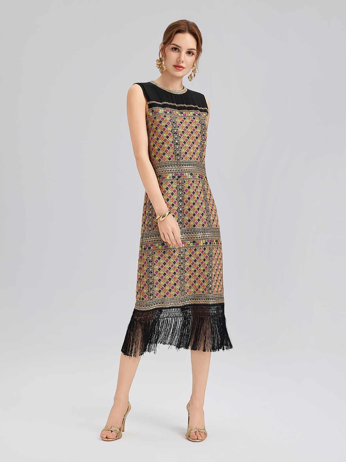 Embroidered Fringe Bohemian Dress